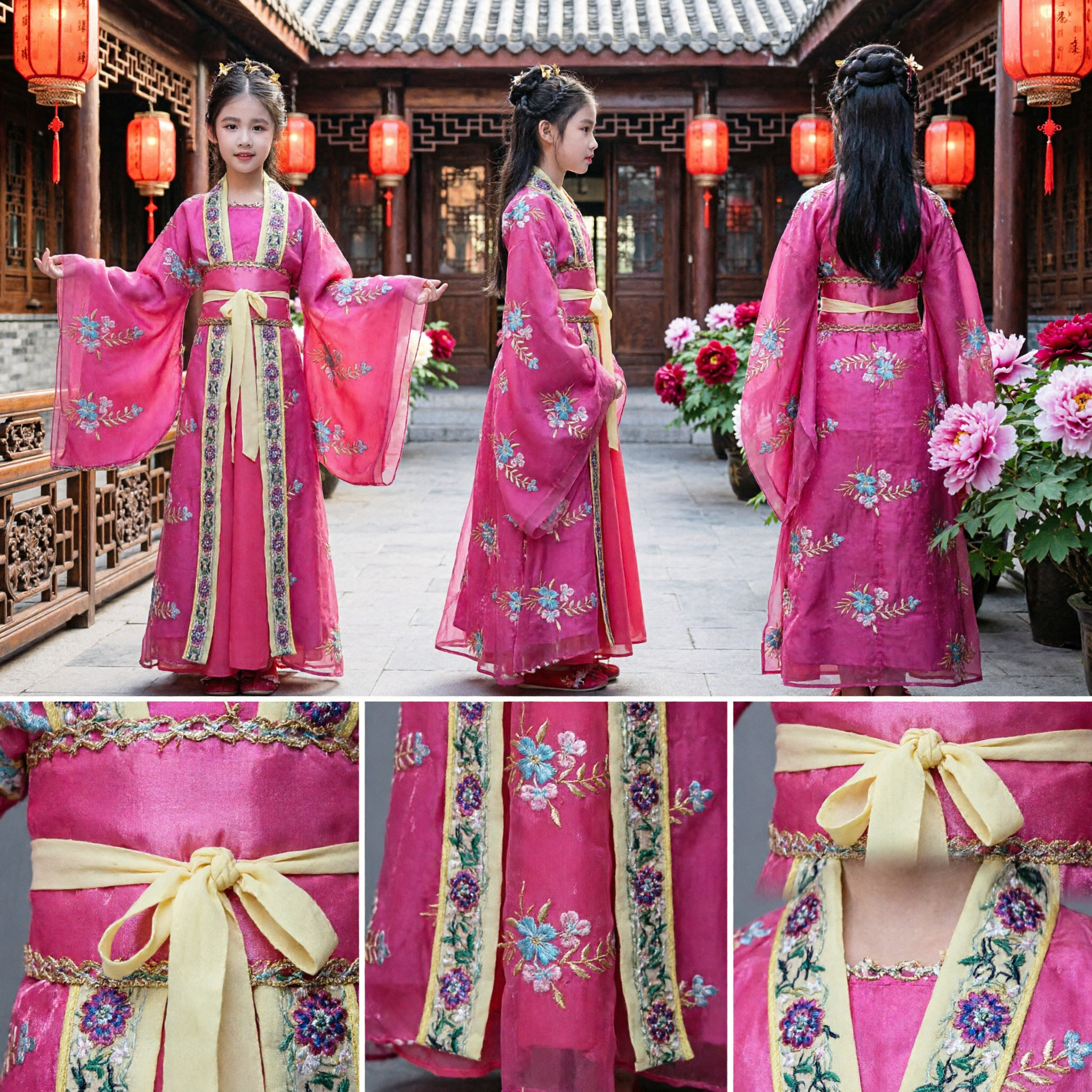 Traditional Chinese Hanfu Costume for Girls Ancient Palace Lady Dress Kids Embroidered Performance Clothing Pink - Asian Costume