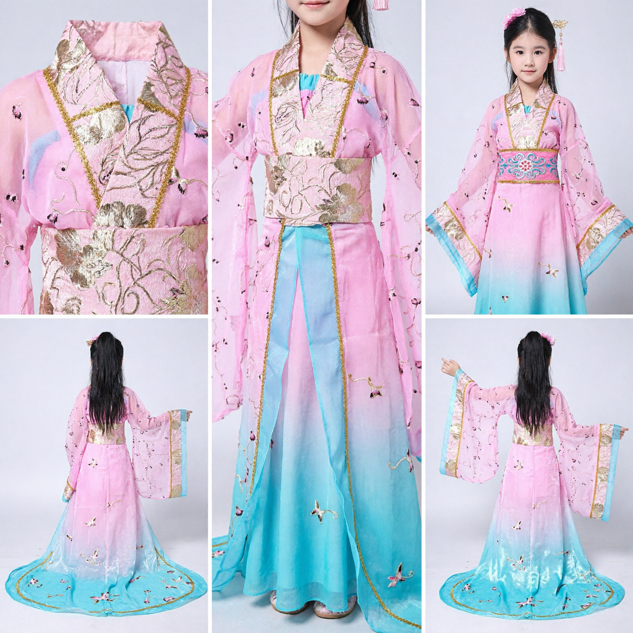 Розовый китайский традиционный костюм Ханьфу для девочек, платье принцессы эпохи Тан для сценических выступлений - Asian Costume