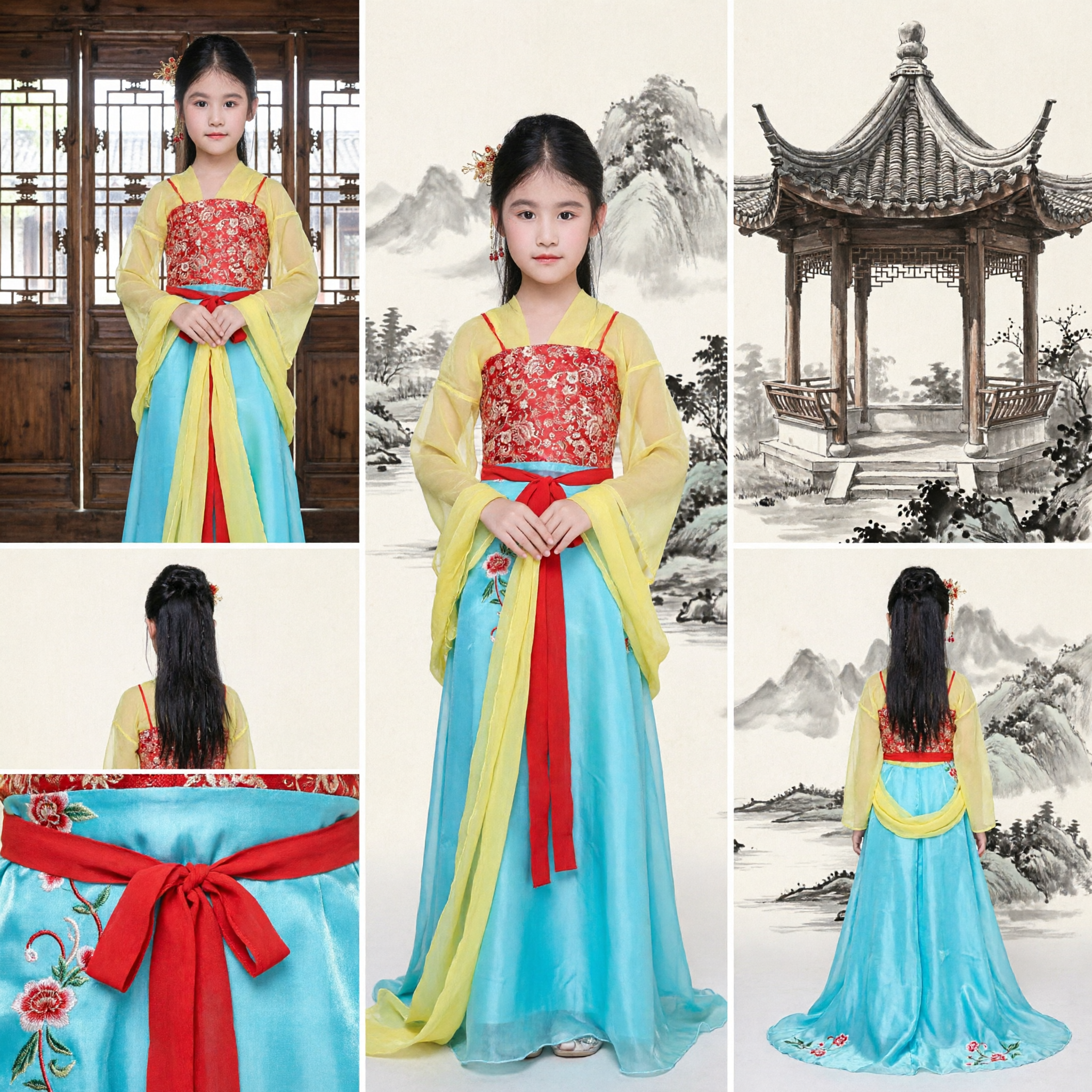 Hanfu Tradicional Chinês para Meninas, Traje de Princesa Antiga da Dinastia Tang, Vestido de Performance Cultural para Crianças - Asian Costume