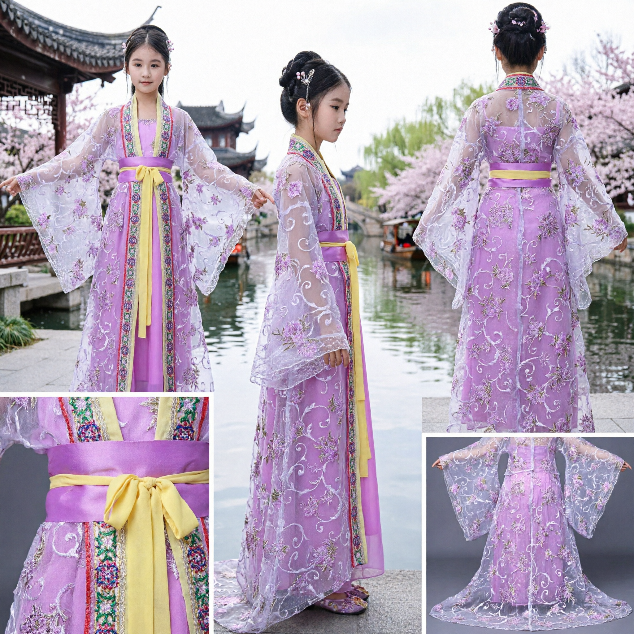 Robe Hanfu chinoise violette pour filles enfants Costume ancien traditionnel Vêtement de spectacle féerique - Asian Costume