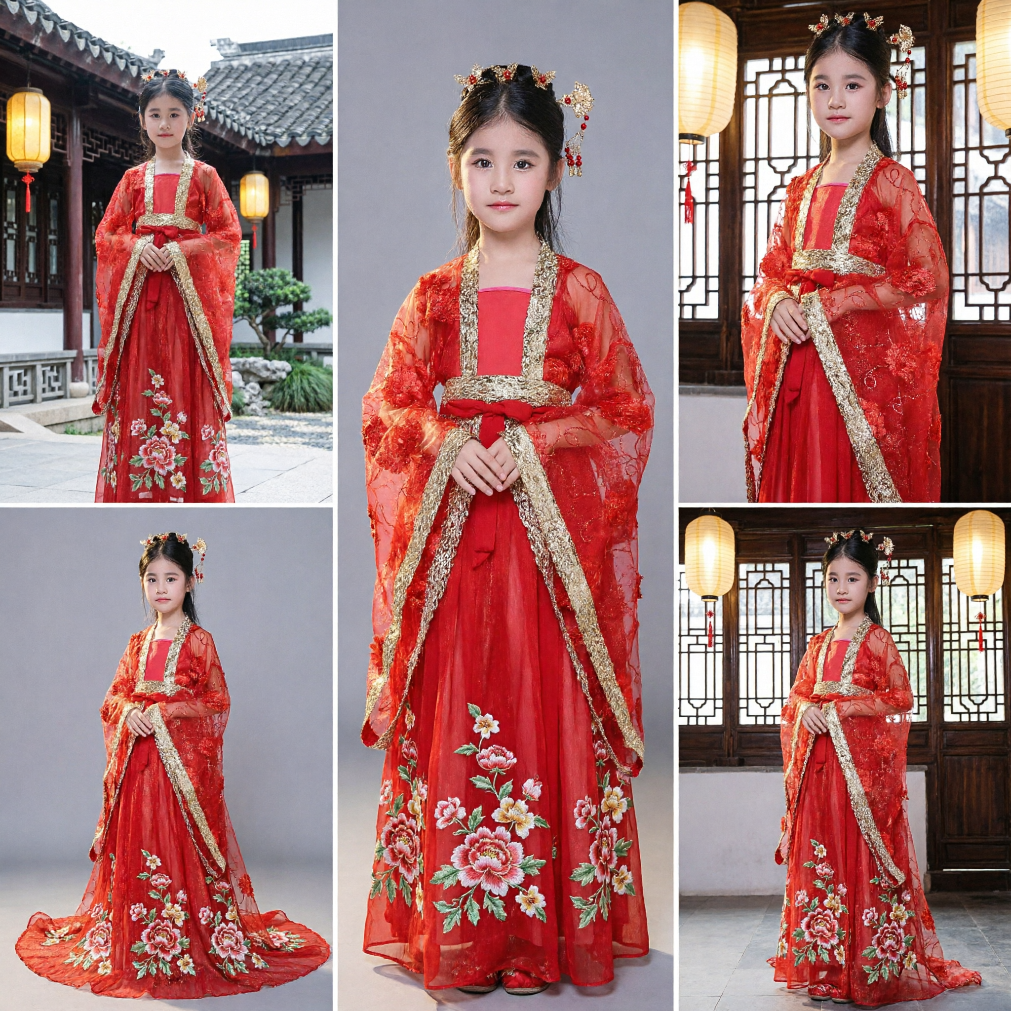 Rood Chinees Traditioneel Hanfu Kostuum voor Kinderen Meisjes Antiek Prinsessenjurk Podiumoptreden Cosplay Outfit - Asian Costume