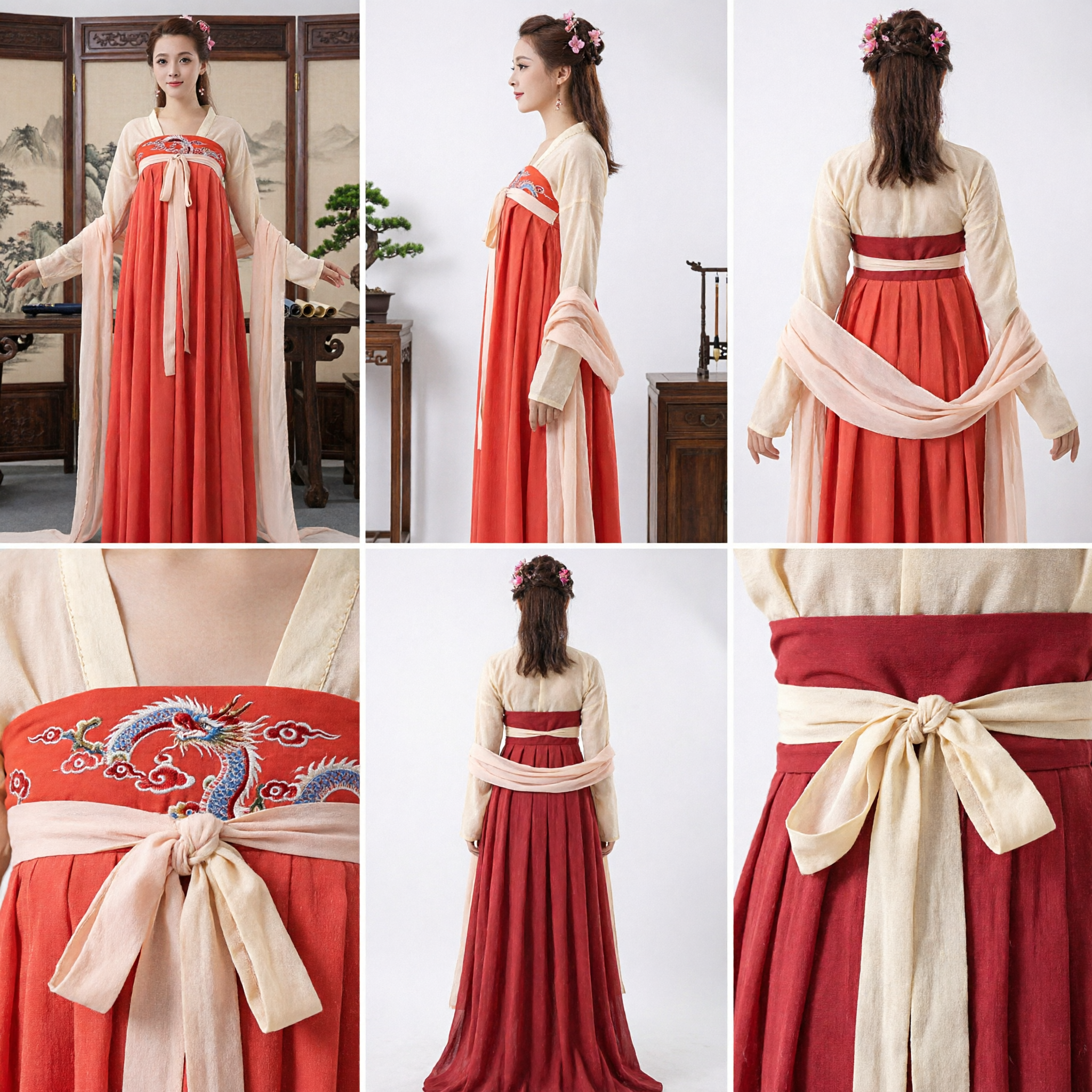 Costume Hanfu della Dinastia Tang Cinese Tradizionale, Veste da Dama di Palazzo Antica con Gonna Rossa per Donne - Asian Costume