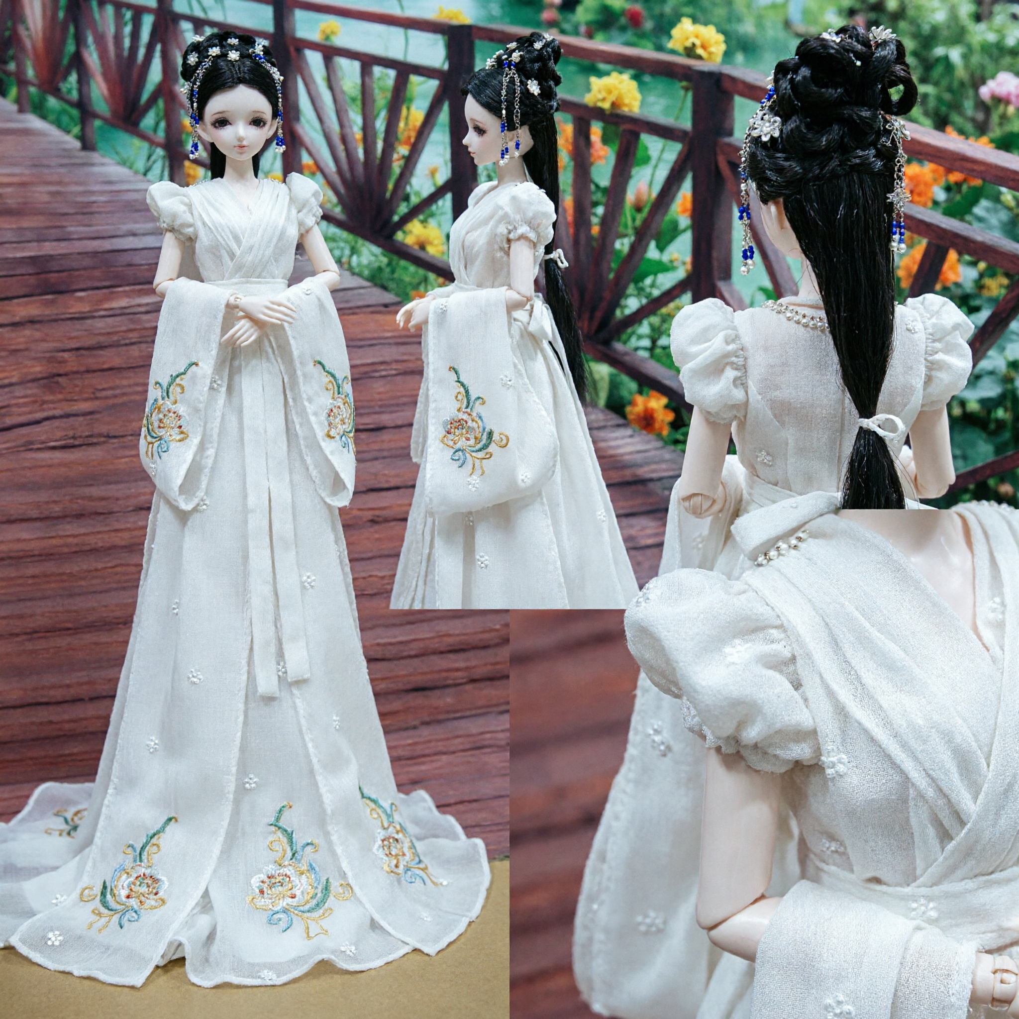 Costume Hanfu traditionnel chinois pour poupée BJD - Robe blanche de princesse ancienne avec accessoires capillaires (cadeau) - Asian Costume