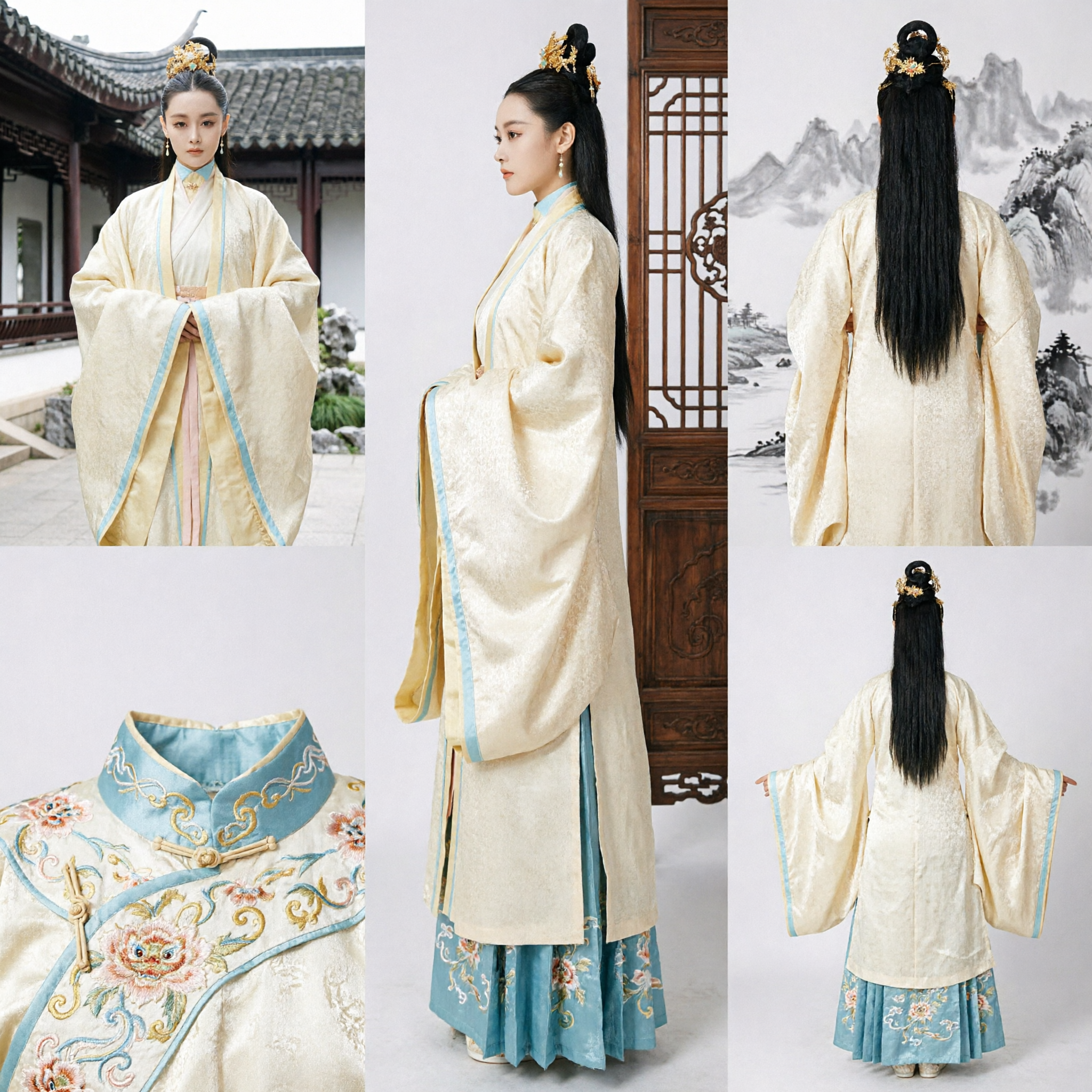 Traditional Chinese Hanfu Costume for Women Ancient Palace Lady Yellow Robe Historical Cosplay Dress - Asian Costume