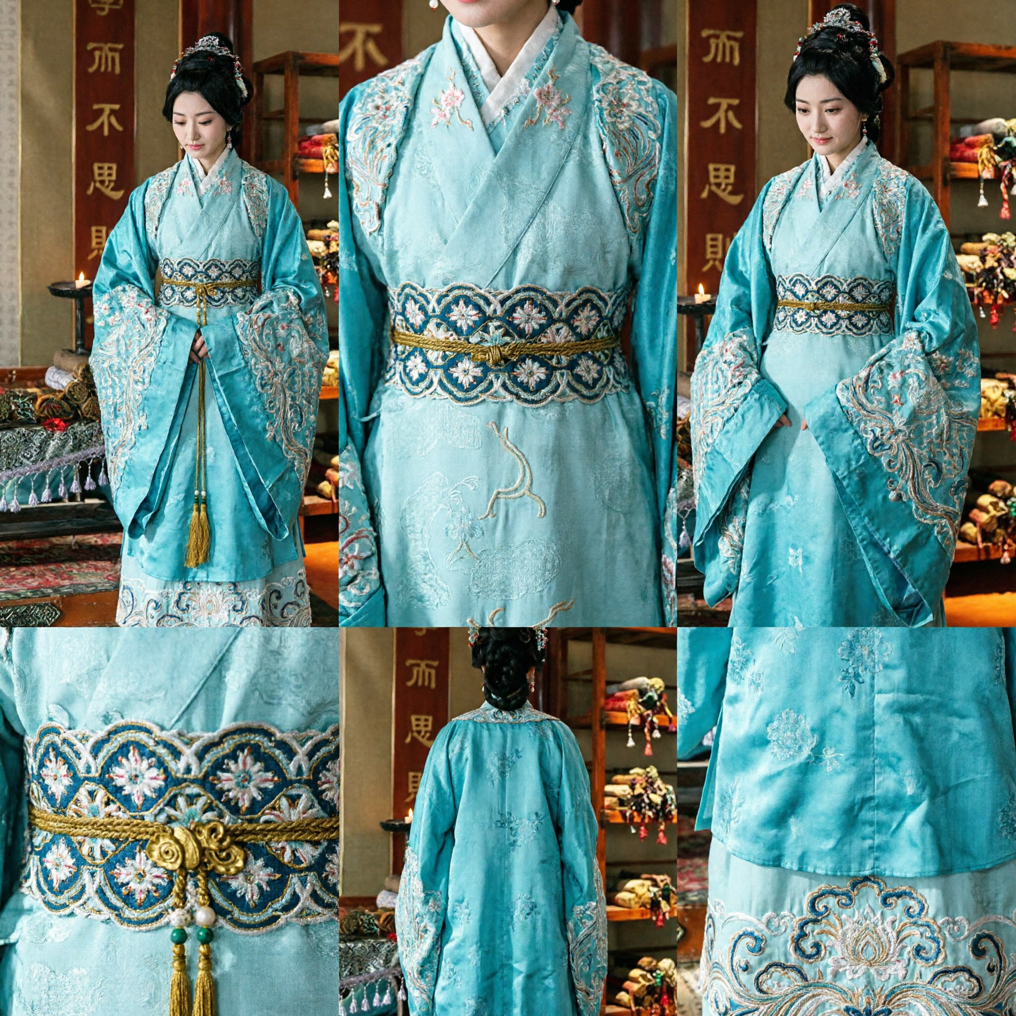Traje Tradicional Chinês da Dinastia Han Hanfu, Vestido Azul Bordado de Princesa Antiga para Mulheres, para Cosplay e Performance - Asian Costume