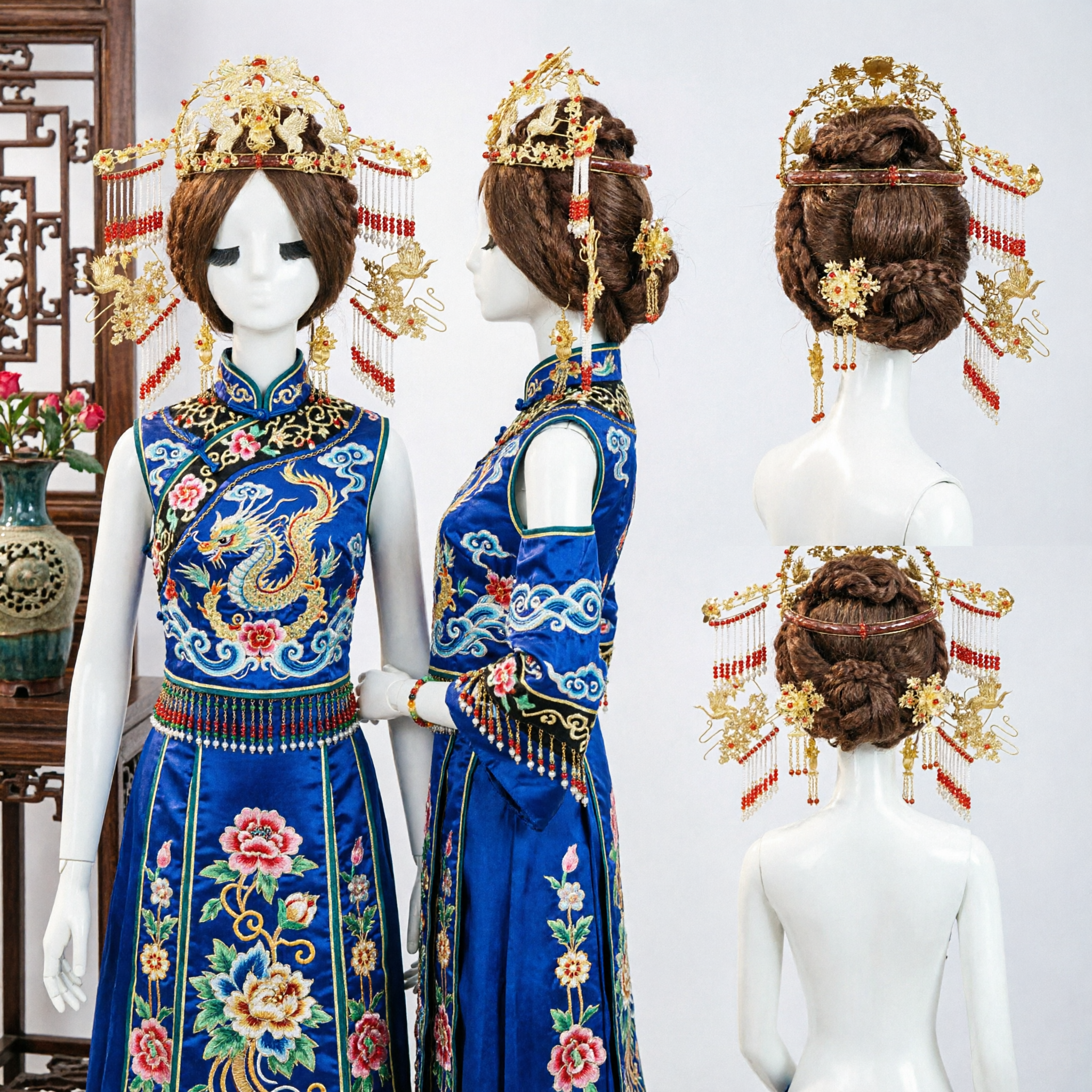 Couronne de phénix de mariage traditionnelle chinoise, bijou capillaire doré, ancienne coiffe de mariée Hanfu pour accessoire de spectacle et cosplay - Asian Costume