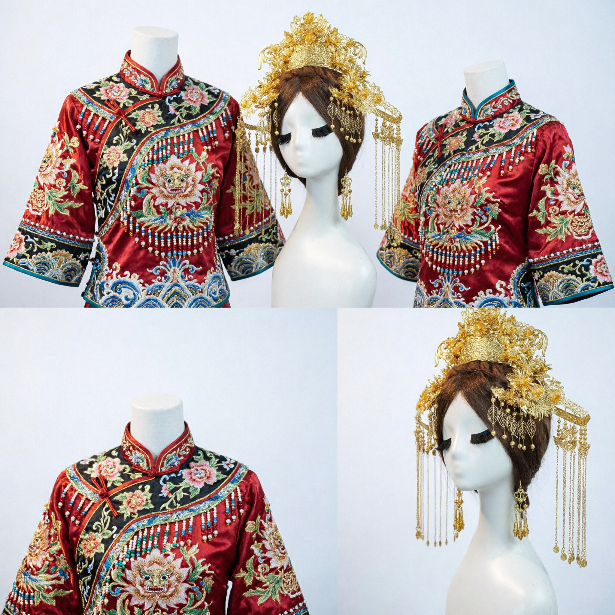 精巧な中国伝統風 金のヘッドドレス古代ヘアクラウン 漢服アクセサリー ウェディング花嫁コスプレ用 - Asian Costume