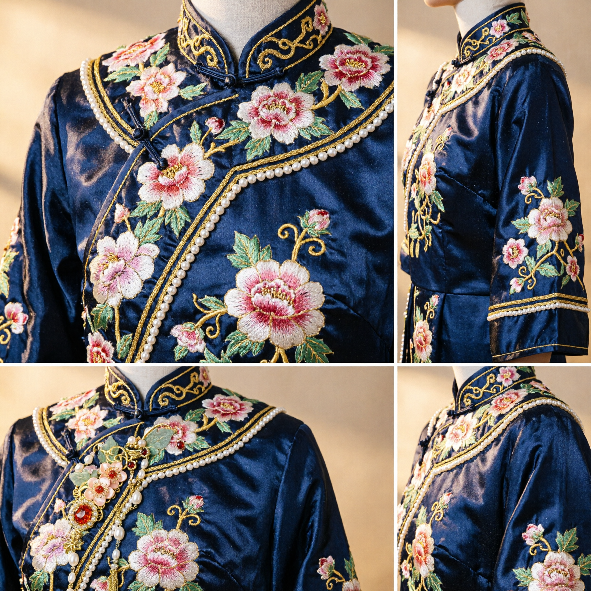 Épingles à cheveux florales traditionnelles chinoises, accessoires Hanfu anciens, Buyao doré et rouge à pierres pour mariage et cosplay - Asian Costume