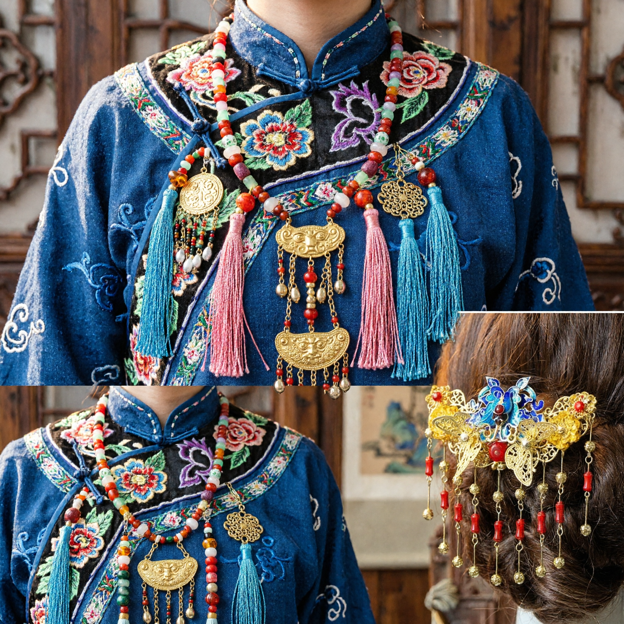 Pasador de Mariposa Tradicional Chino, Tocado de Filigrana Dorada con Borlas, Accesorio Hanfu de Palacio Antiguo para Boda - Asian Costume
