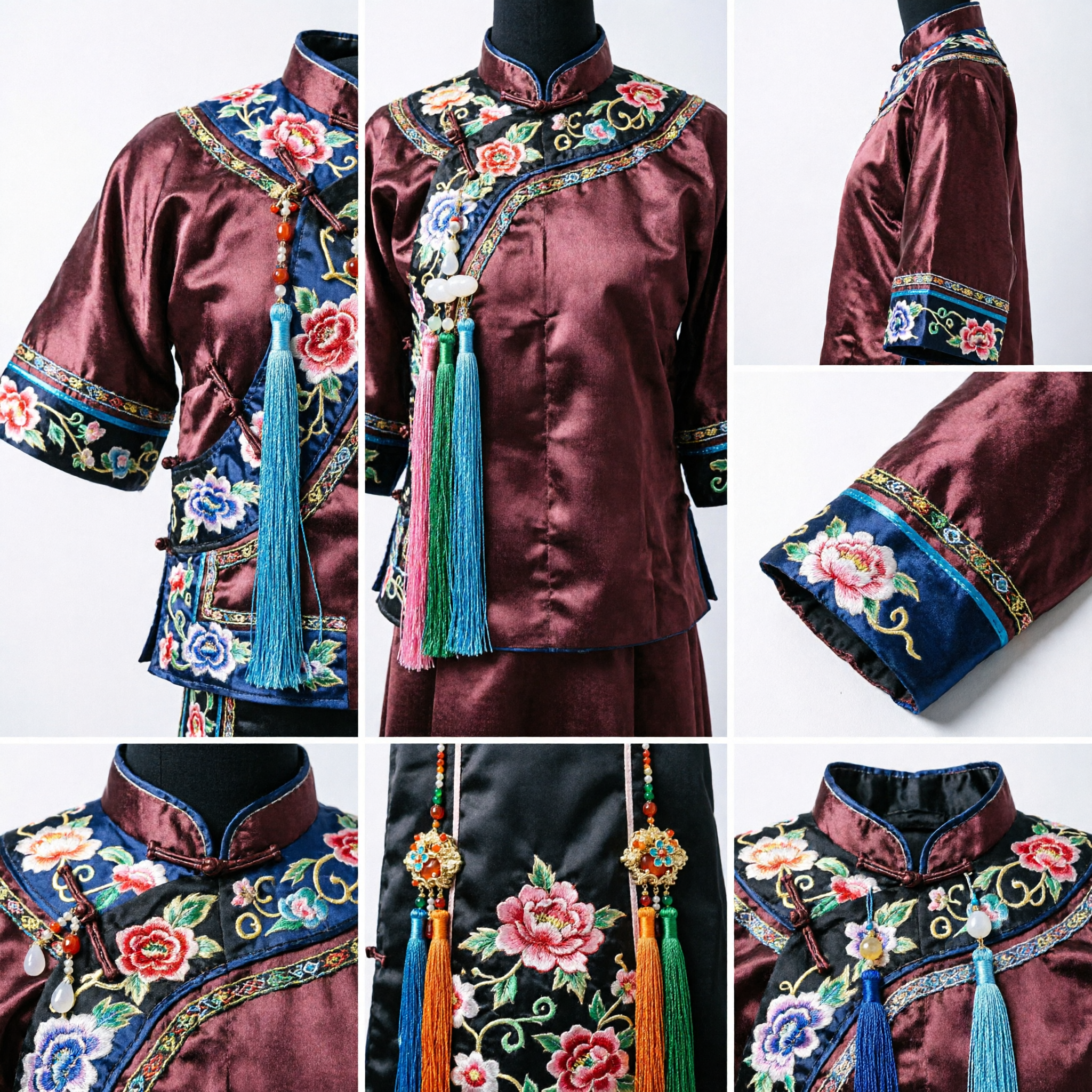 정교한 전통 중국식 한푸 머리핀 금 세공 꽃 머리 장식 적색 마노와 술 신부 의상용 - Asian Costume