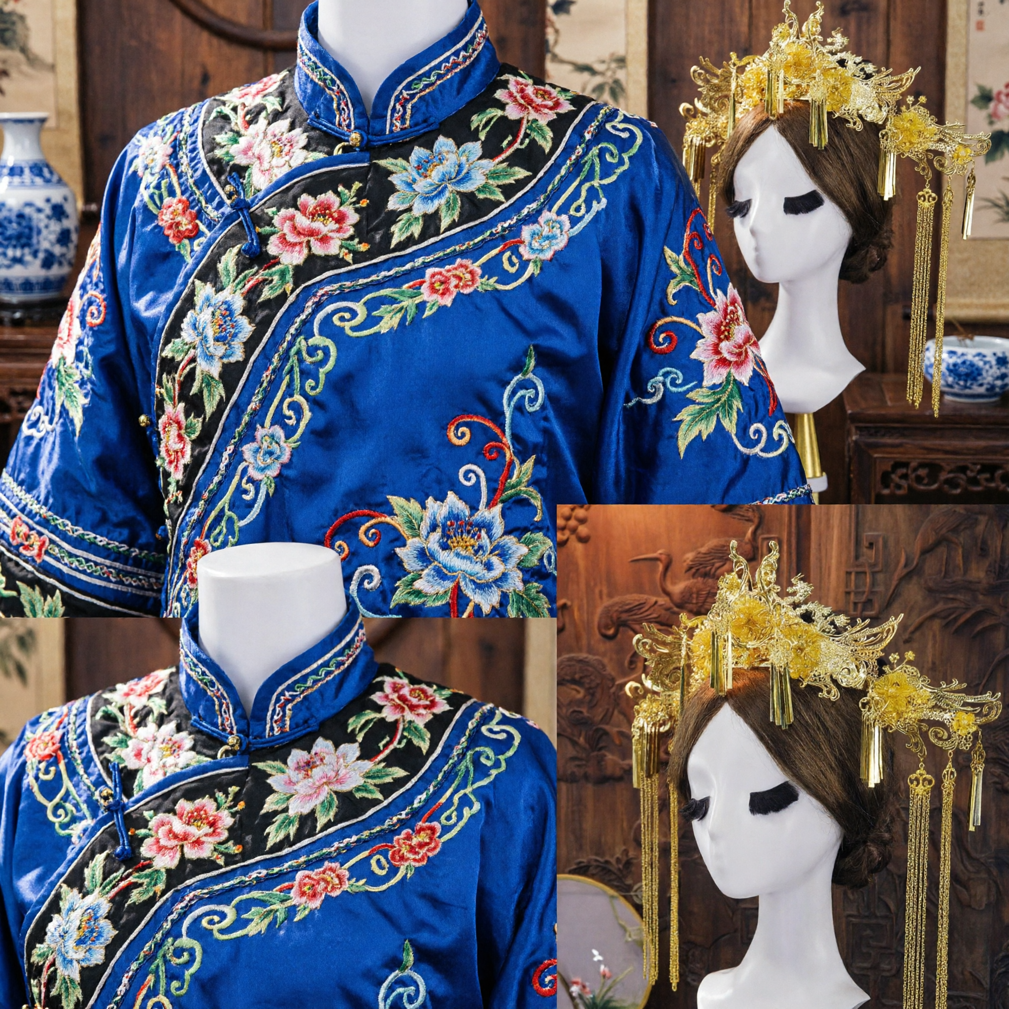 Tradycyjne chińskie złote dodatki do włosów z koroną feniksa Starożytny ślubny element fryzury Hanfu z frędzlami dla panien młodych - Asian Costume