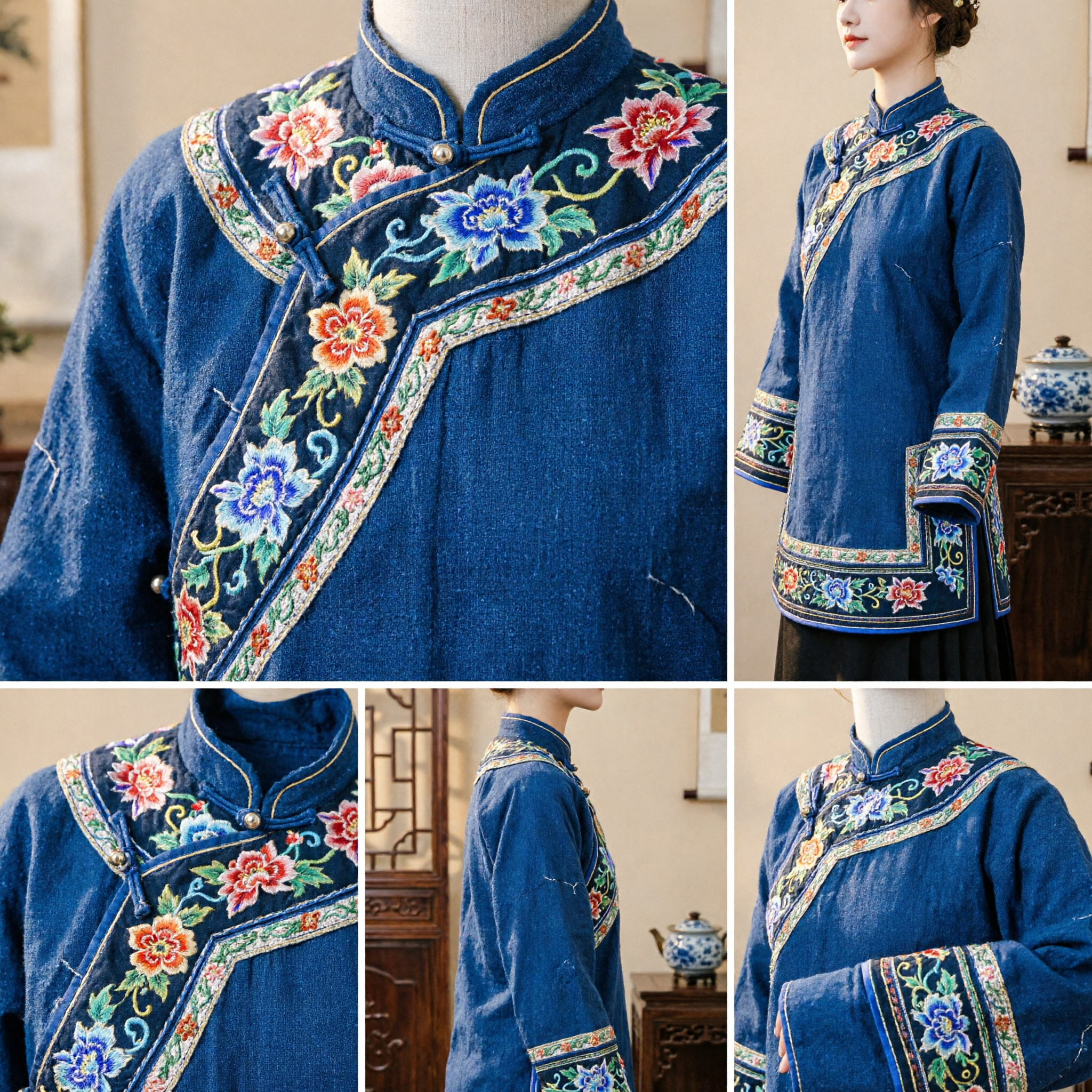 Spille per Capelli in Filigrana Blu Antica Cinese, Copricapo Tradizionale Hanfu Stile Palazzo, Fermagli per Donne per Matrimonio e Cosplay - Asian Costume