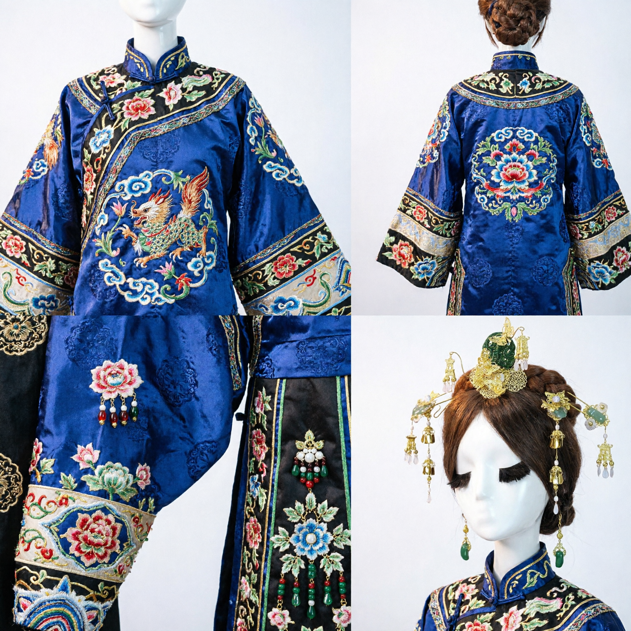 Conjunto de Accesorios para el Cabello Estilo Palacio Antiguo Chino Horquillas Mariposa Dorada con Jade Verde para Mujeres Hanfu Boda - Asian Costume