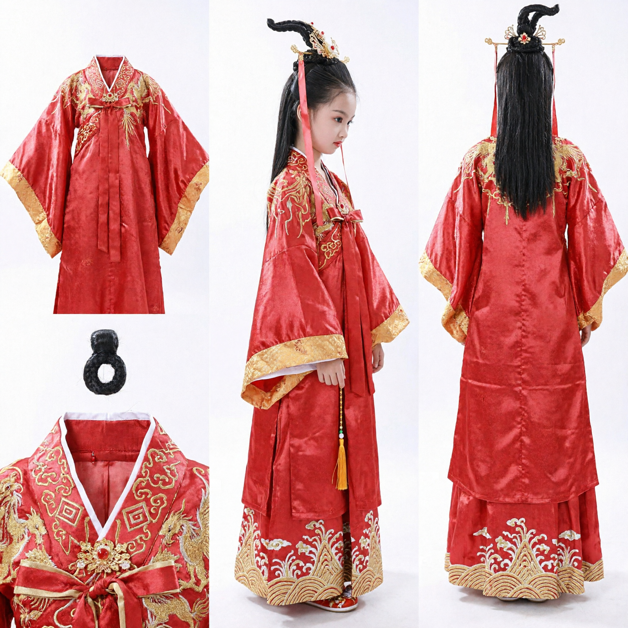 Traditionelles chinesisches rotes Hanfu-Kostüm für Mädchen antikes Prinzessinnen-Hochzeitskleid Kinder-Aufführungskleidung - Asian Costume