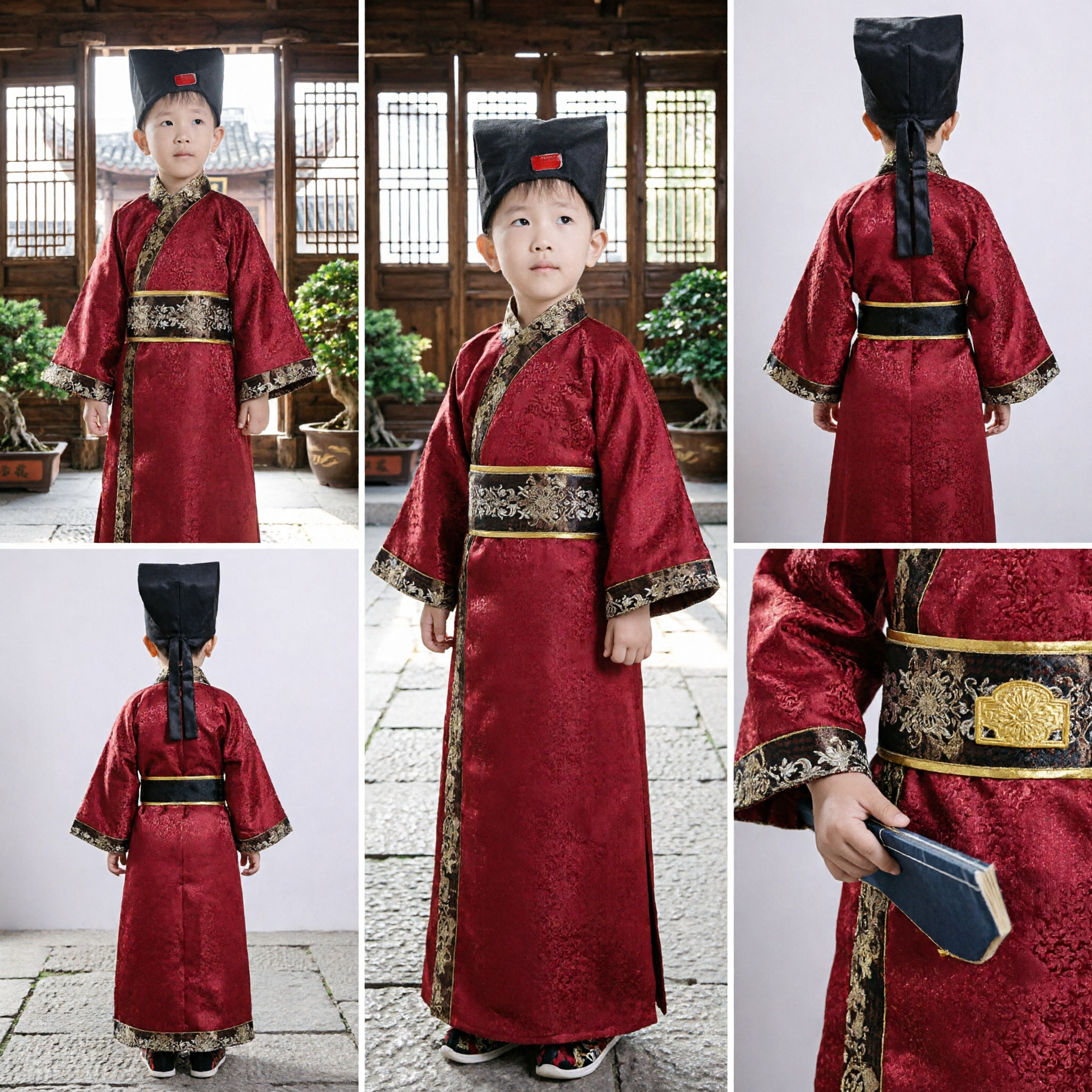 Boys Traditional Chinese Hanfu Costume Ancient Scholar Robe Red Kids Performance Cosplay Outfit - Asian Costume