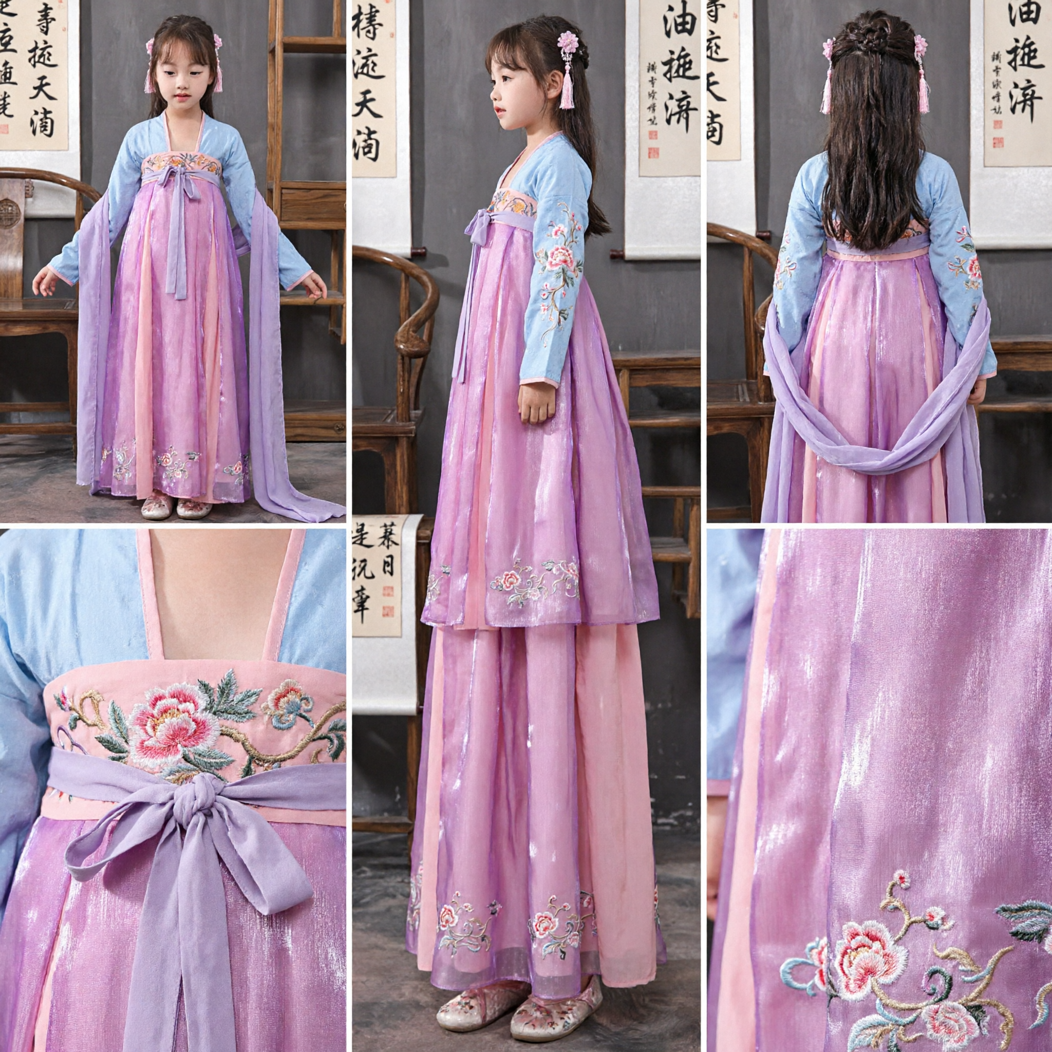 Kinder Mädchen traditionelles chinesisches Hanfu Tang-Dynastie Feenkleid antikes Kostüm für Tanzauftritte - Asian Costume