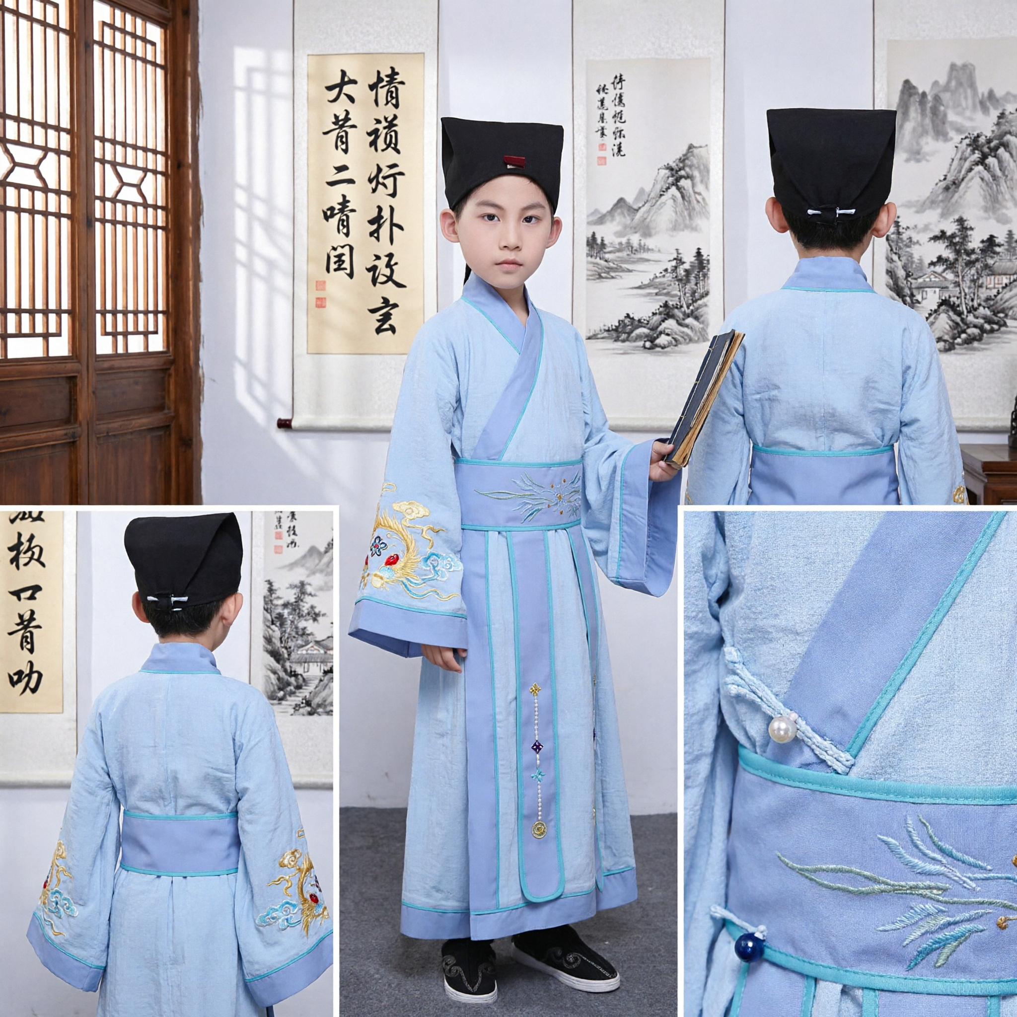 Costume Traditionnel Chinois Hanfu pour Garçon - Robe d'Érudit de la Dynastie Song, Vêtement Ancien pour Performance Enfant - Asian Costume