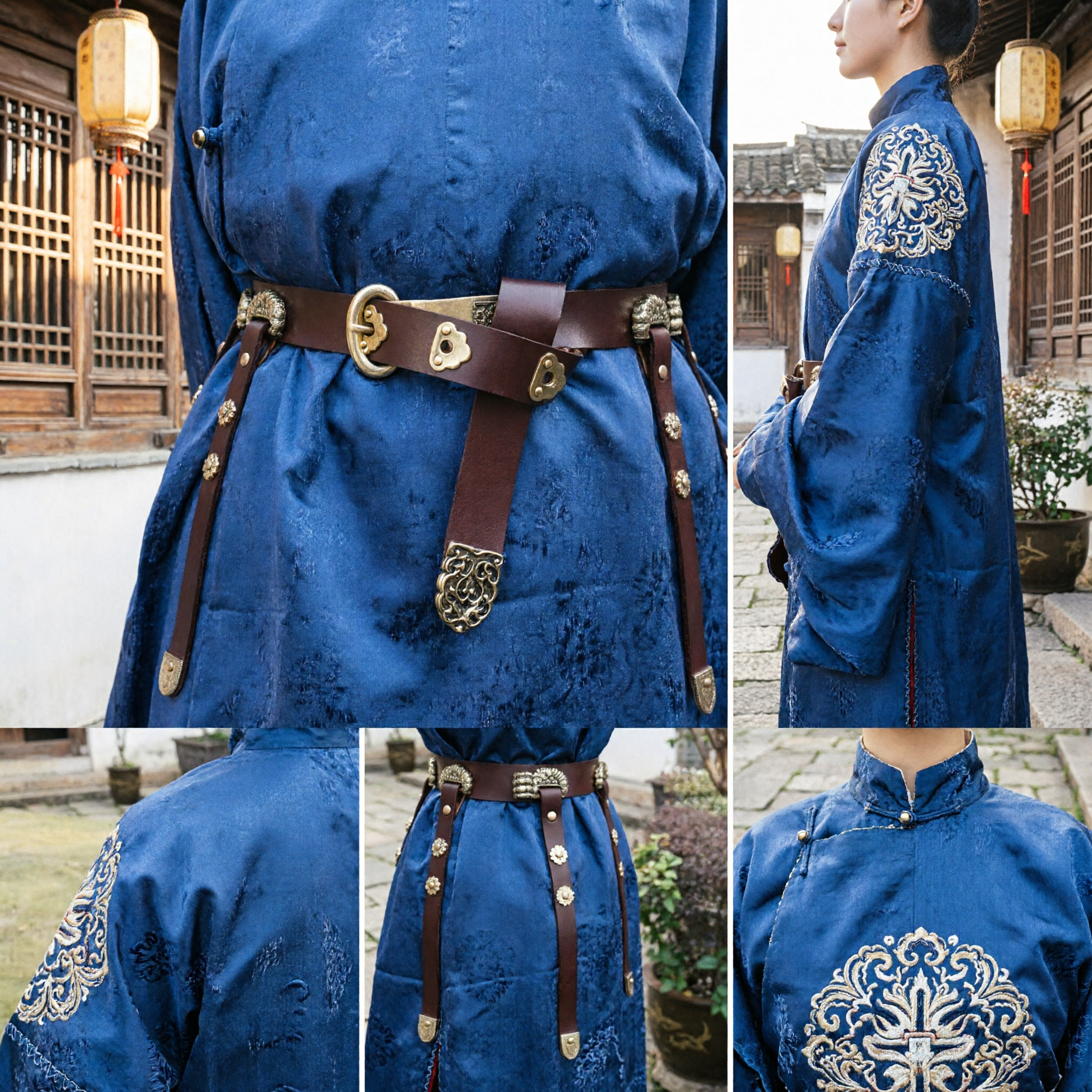 Ceinture en Cuir pour Hanfu Traditionnel Chinois - Accessoire de Costume Ancien avec Boucles en Laiton pour Cosplay Historique - Asian Costume