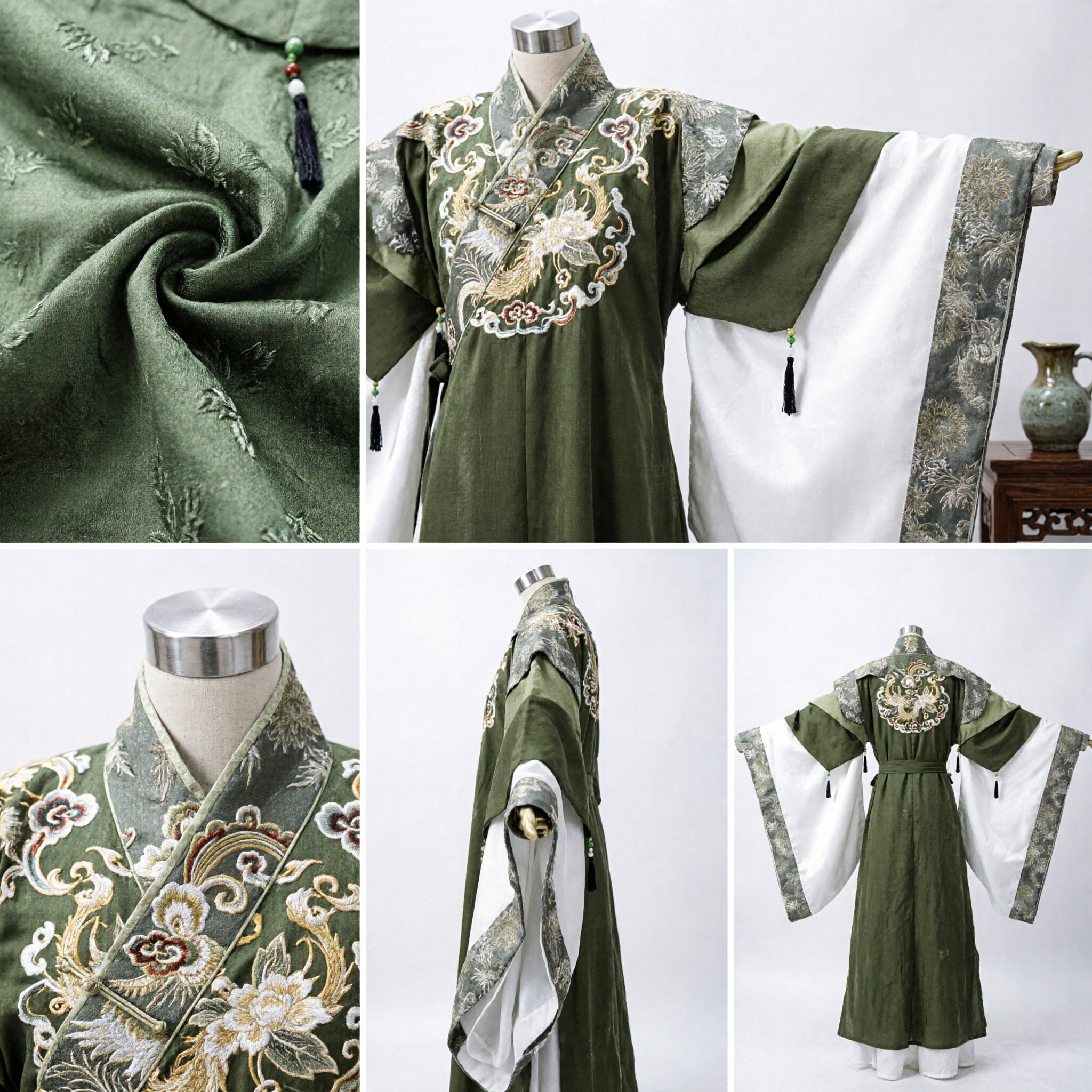 전통 중국 한푸 고대 의상 녹색과 흰색 로브 여성 코스프레 드레스 - Asian Costume