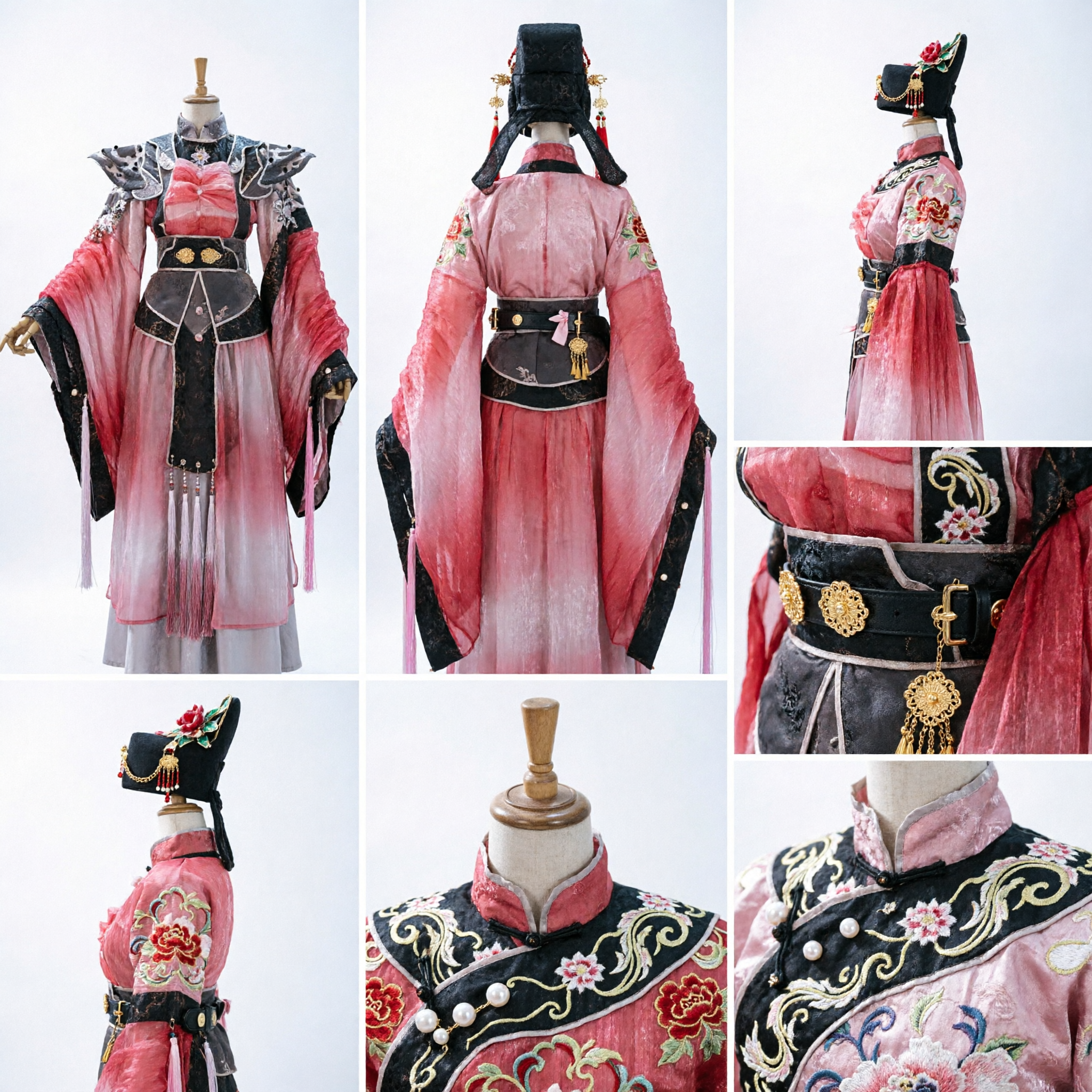 Antiek Chinese Wuxia Krijger Cosplay Kostuum Roze Verloop Hanfu Gewaad met Schouderpantser voor Podiumoptreden - Asian Costume