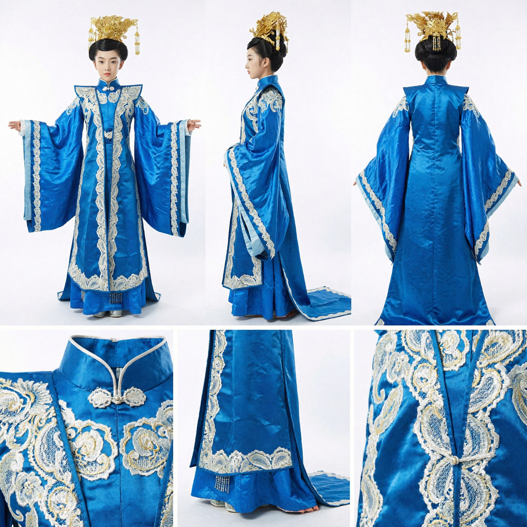 Costume ancien chinois pour enfants de princesse impériale bleue, robe royale traditionnelle de concubine impériale pour filles, pour spectacle sur scène - Asian Costume