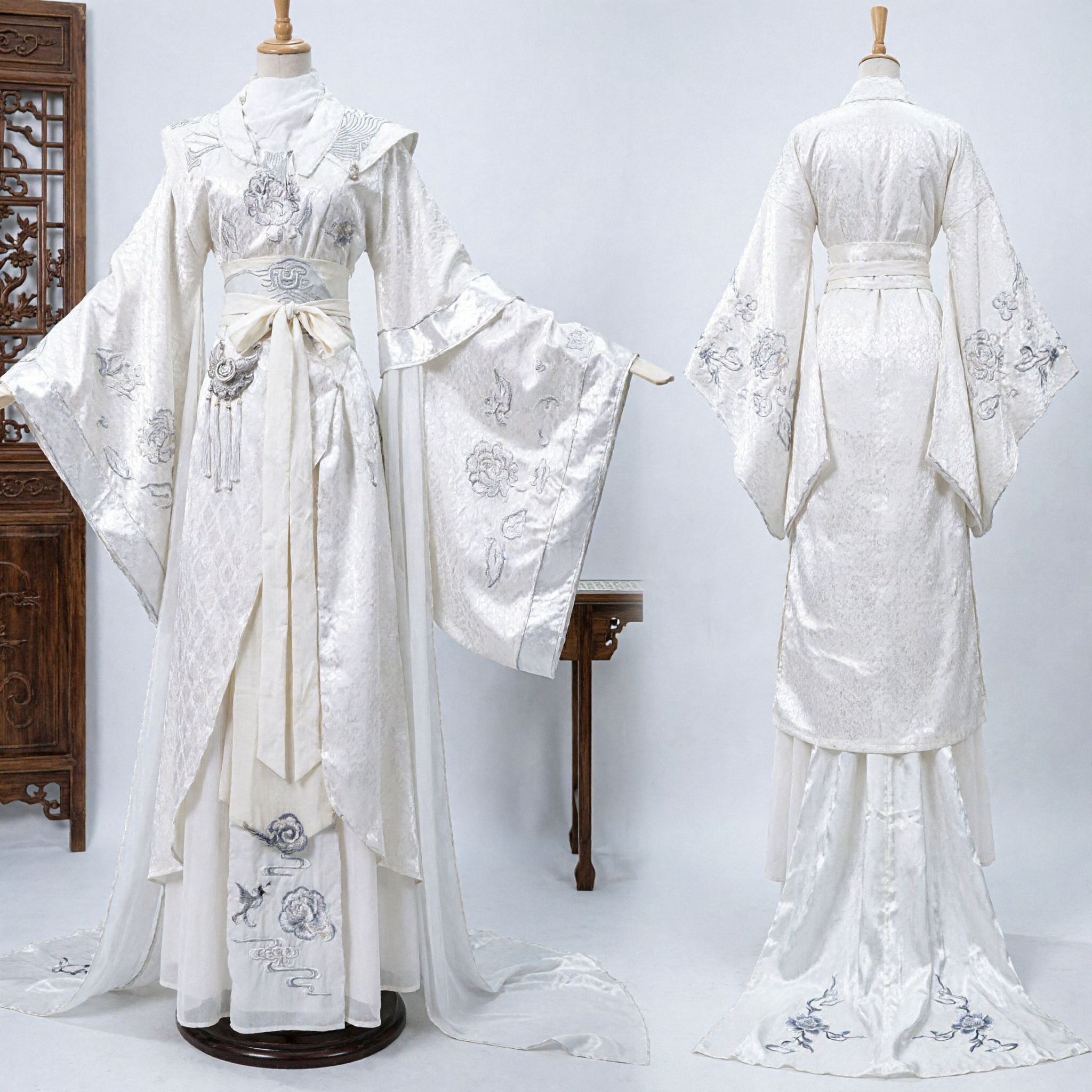 Wit Chinees Traditioneel Hanfu Kostuum Oud Feejurk Geborduurde Wijdmouwkleding voor Vrouwen Cosplay - Asian Costume