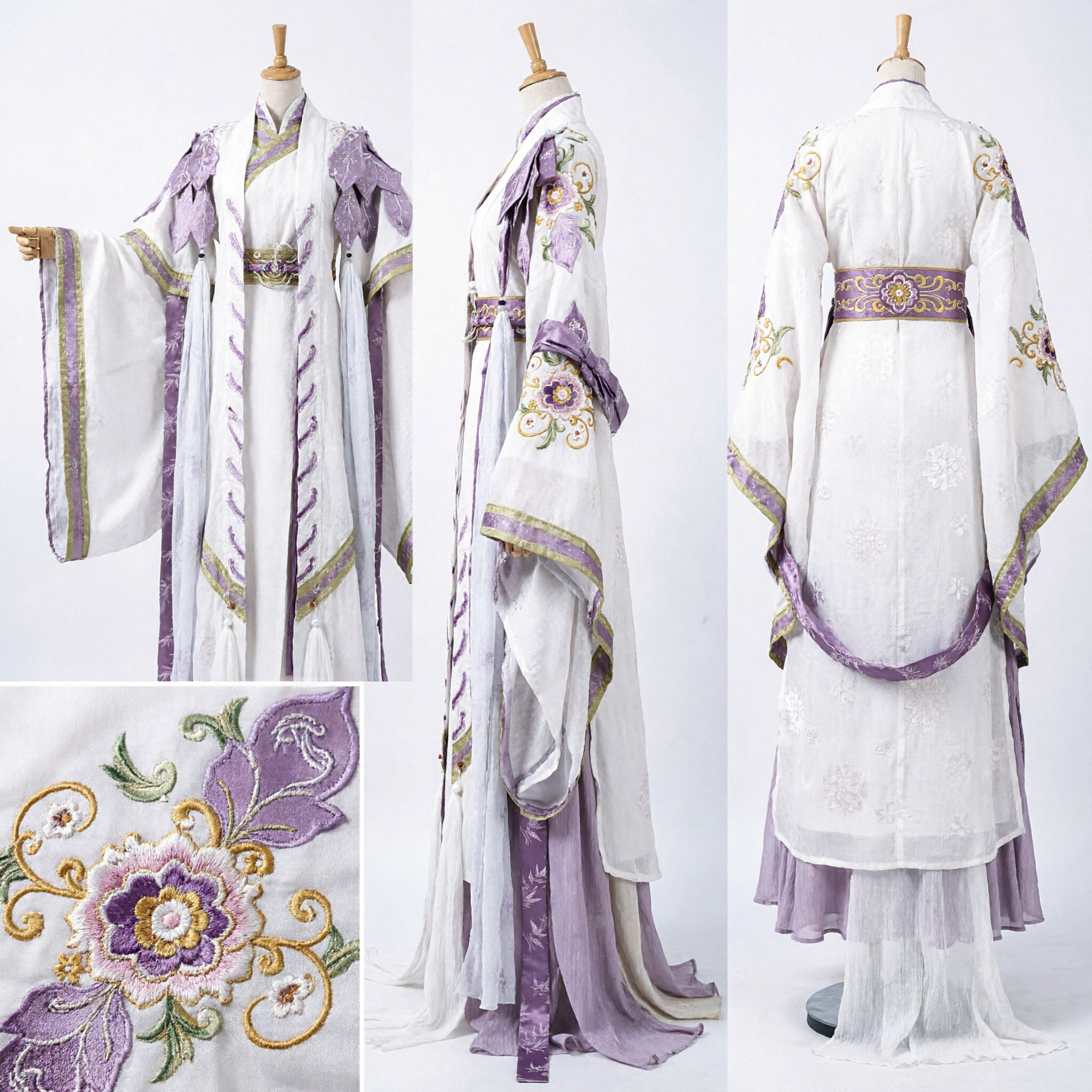 Traje Tradicional Chinês Hanfu, Vestido Antigo de Fada Branco e Roxo para Cosplay e Performance Feminina - Asian Costume