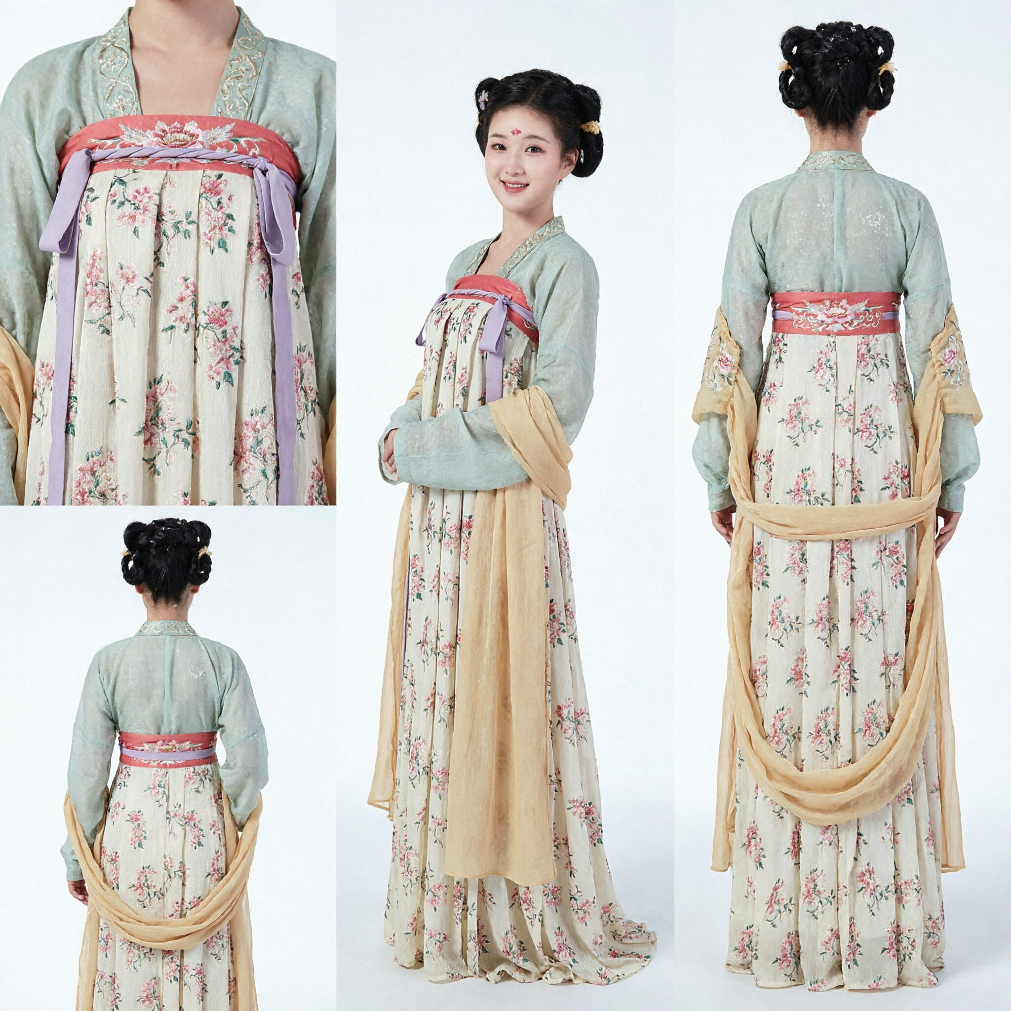 Ancient Chinese Tang Dynasty Hanfu Costume Floral Print Qixiong Ruqun Traditional Dress for Women Performance - Asian Costume