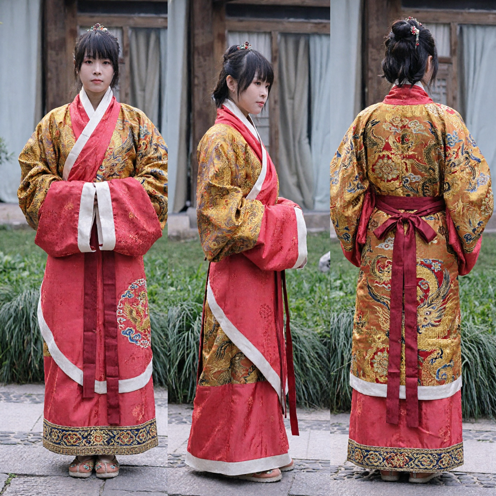 Hanfu traditionnel chinois élégant rouge et or, costume ancien pour femmes, robe de cosplay historique - Asian Costume