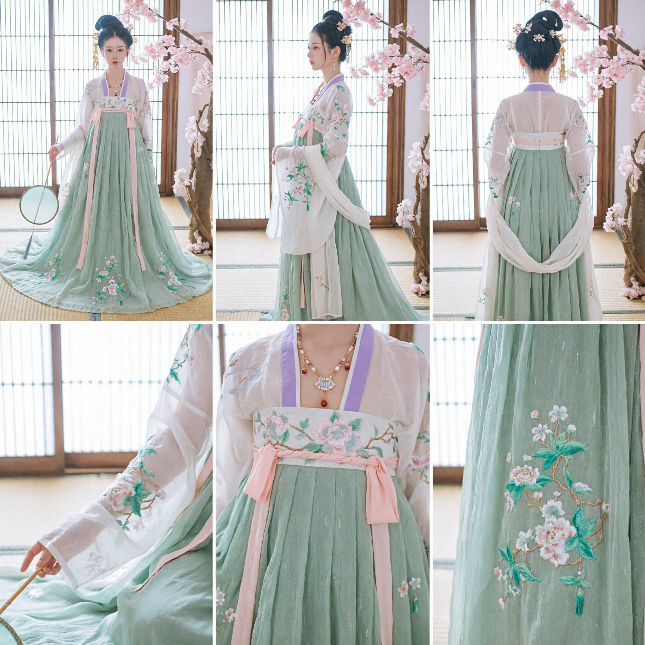 Conjunto Elegante Verde de Ruqun Bordado da Dinastia Tang Hanfu Chinês Tradicional, Traje Antigo para Fotografia Feminina - Asian Costume