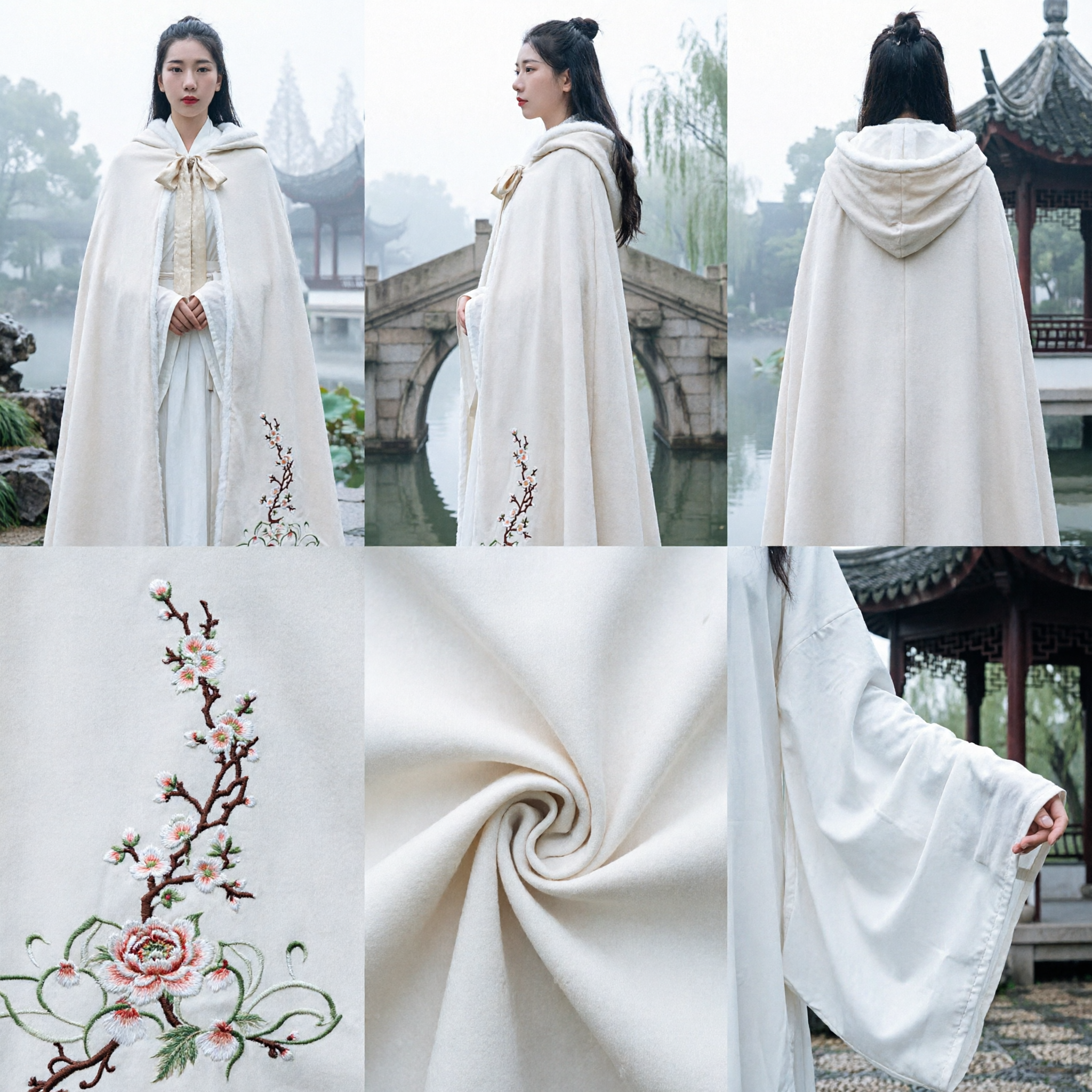 Capa de Invierno Hanfu Blanca Tradicional China con Bordado de Flores de Ciruelo, Traje Antiguo para Mujer - Asian Costume