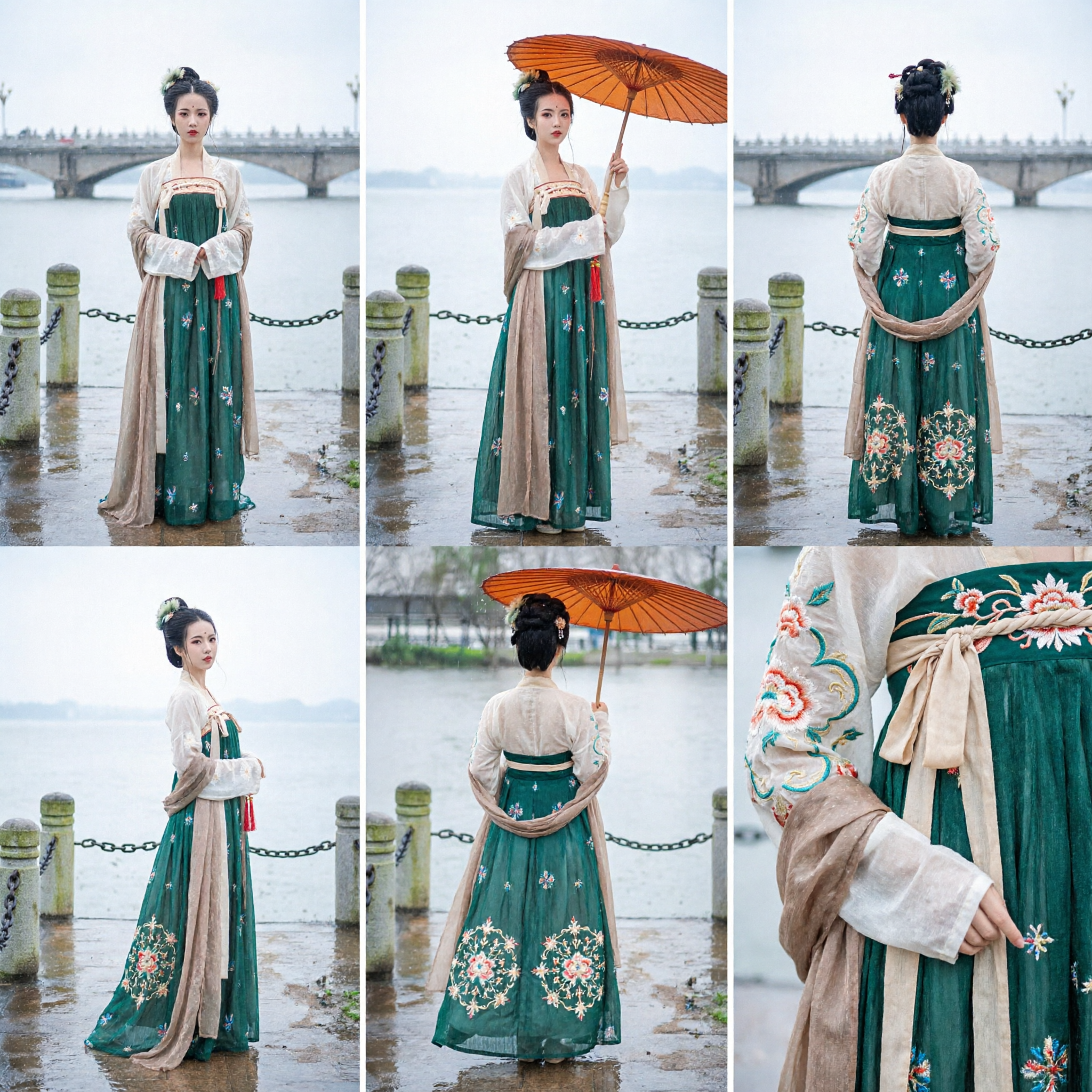 Costume Tradizionale Cinese Hanfu della Dinastia Tang Set Gonna Verde con Ricamo Floreale per Donne per Fotografia Storica - Asian Costume