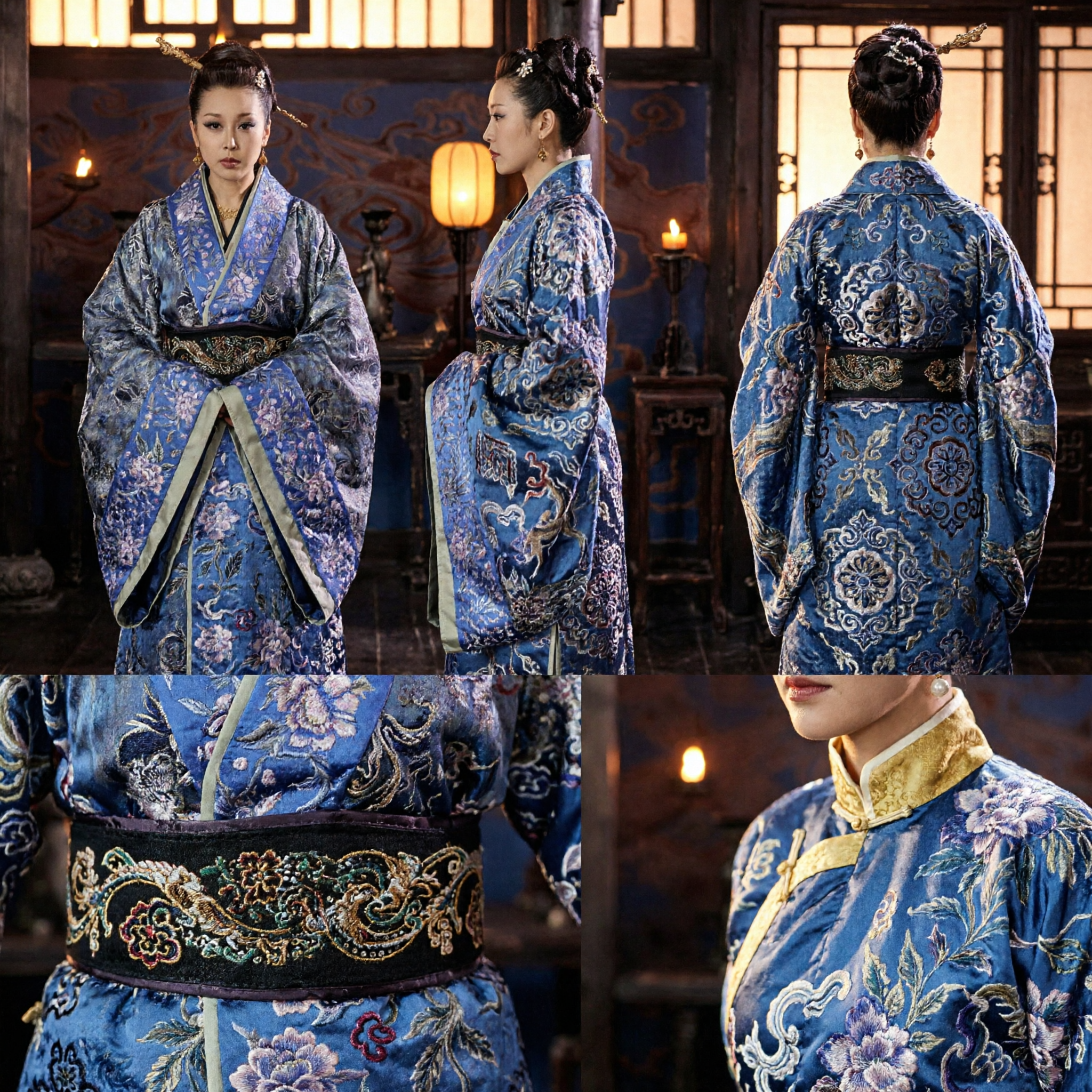 Costume da Imperatrice Antica Cinese Hanfu Blu Viola con Ricamo Floreale Abito Tradizionale per Donne per Cosplay Storico - Asian Costume