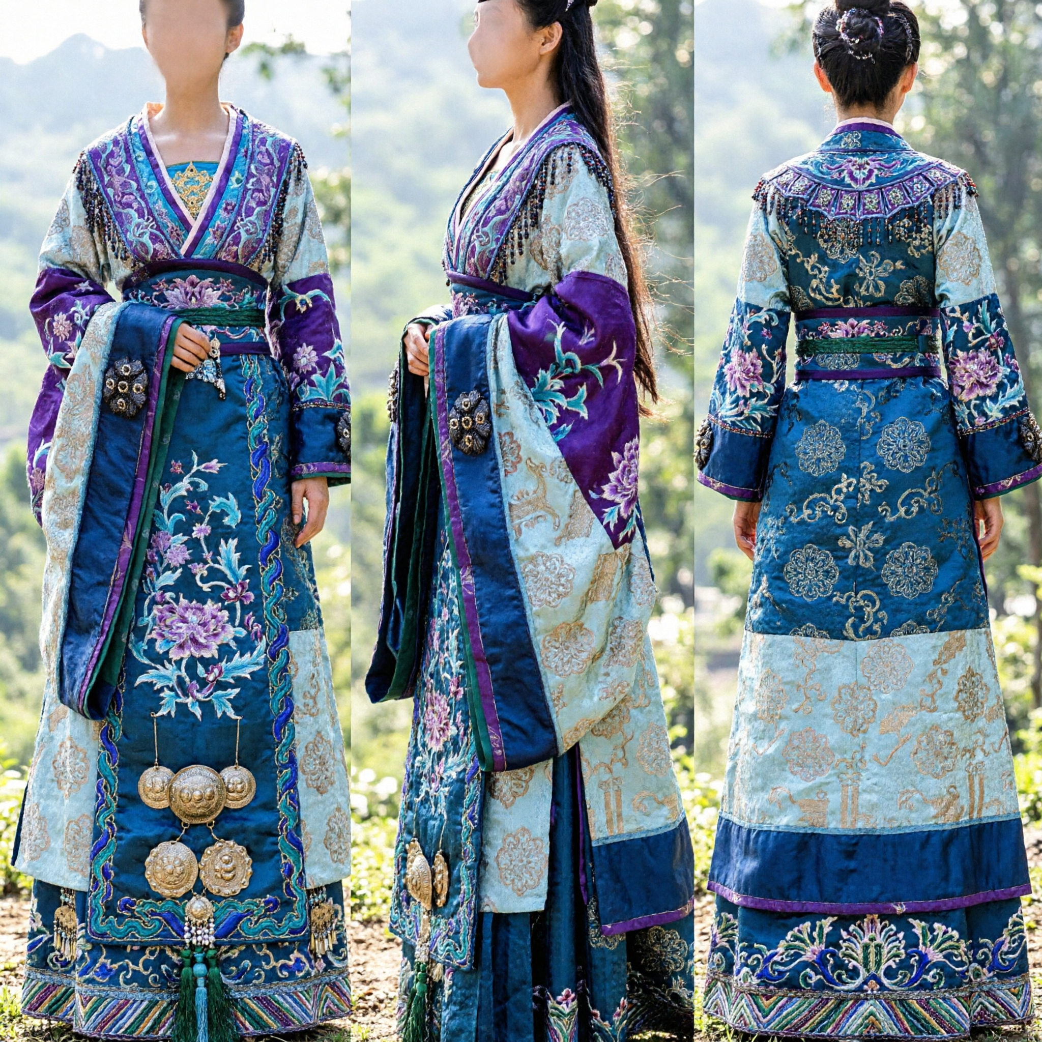 Costume ancien chinois élégant Hanfu violet et bleu, robe de dame du palais de la dynastie Tang pour femmes pour cosplay - Asian Costume