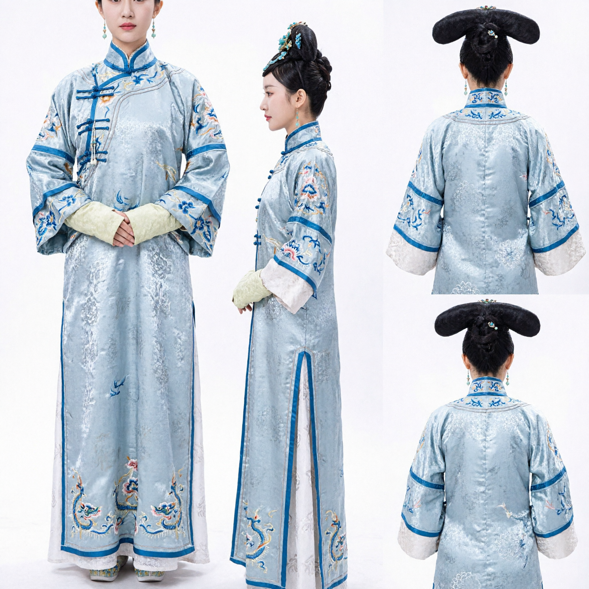 Costume traditionnel chinois de princesse mandchoue de la dynastie Qing, robe bleu clair brodée, robe ancienne pour cosplay de drama - Asian Costume