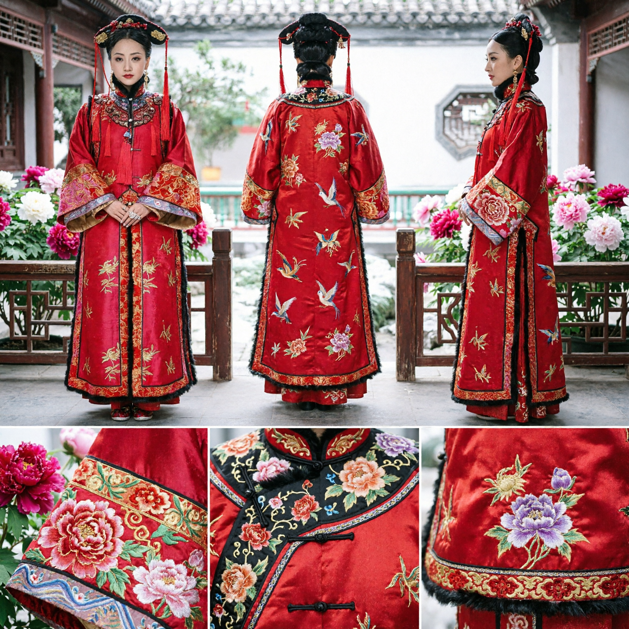 Tradycyjny chiński czerwony strój mandżurskiej damy dworu z dynastii Qing, starożytna szata cesarzowej dla kobiet na cosplay - Asian Costume