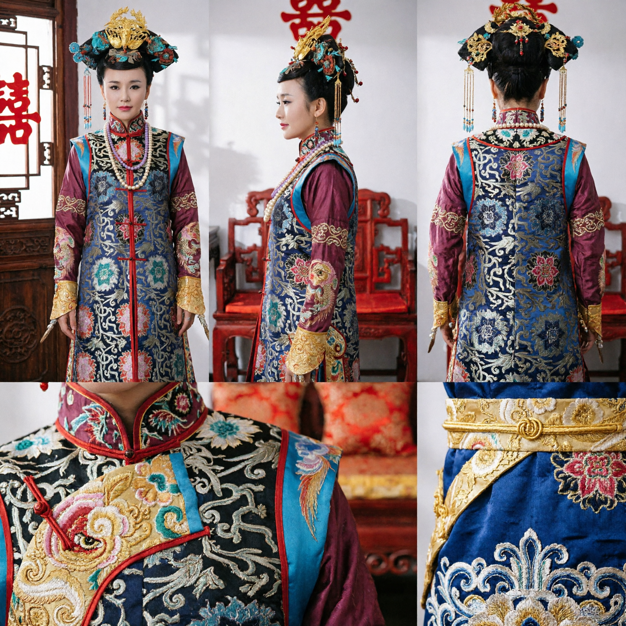 伝統中国 清朝 皇后衣装 古代貴婦人刺繍ローブ 女性用宮廷パフォーマンスコスプレ - Asian Costume