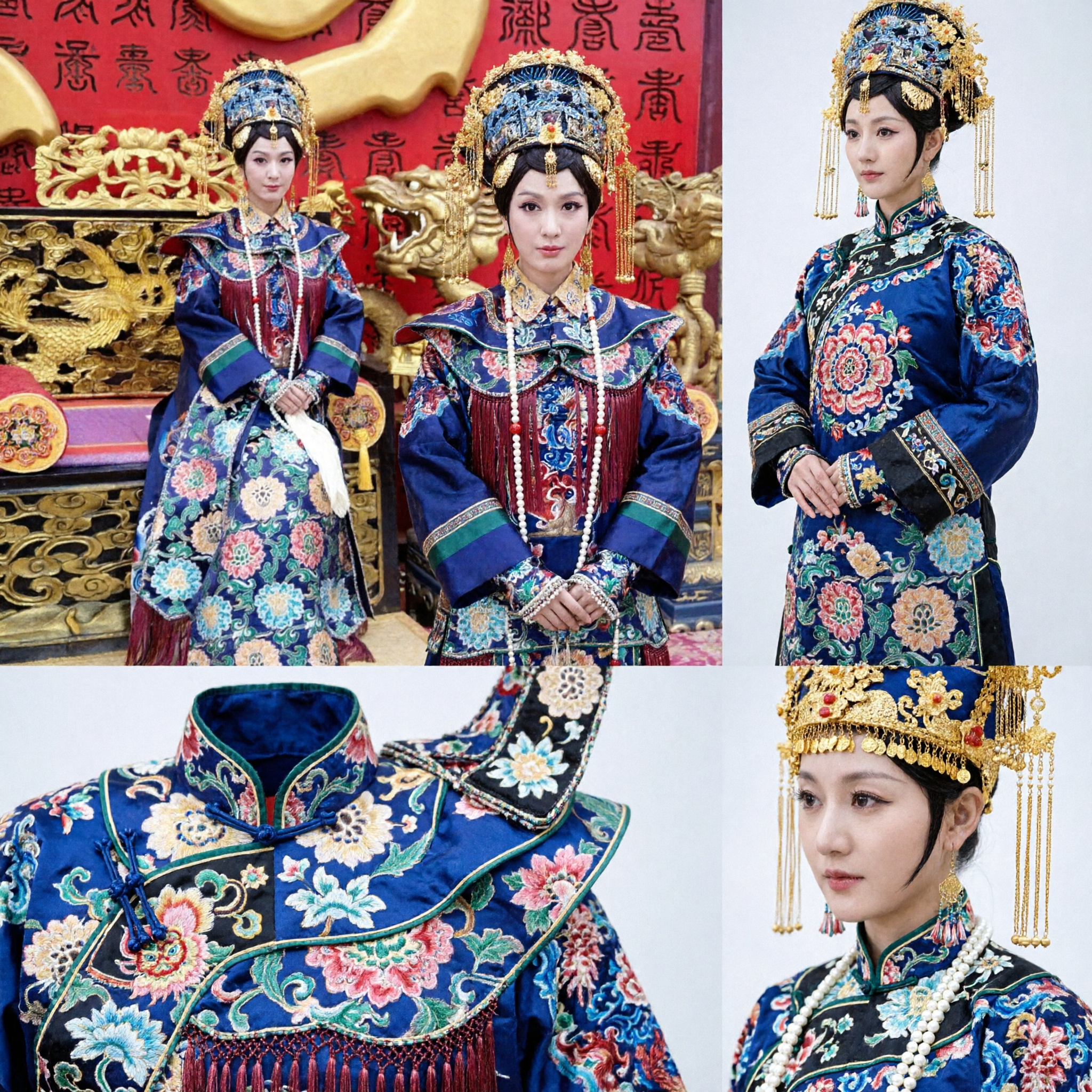 Costume d'Impératrice Chinoise Ancienne - Robe Bleue Brodée Traditionnelle avec Coiffe pour Cosplay et Performance Femme - Asian Costume