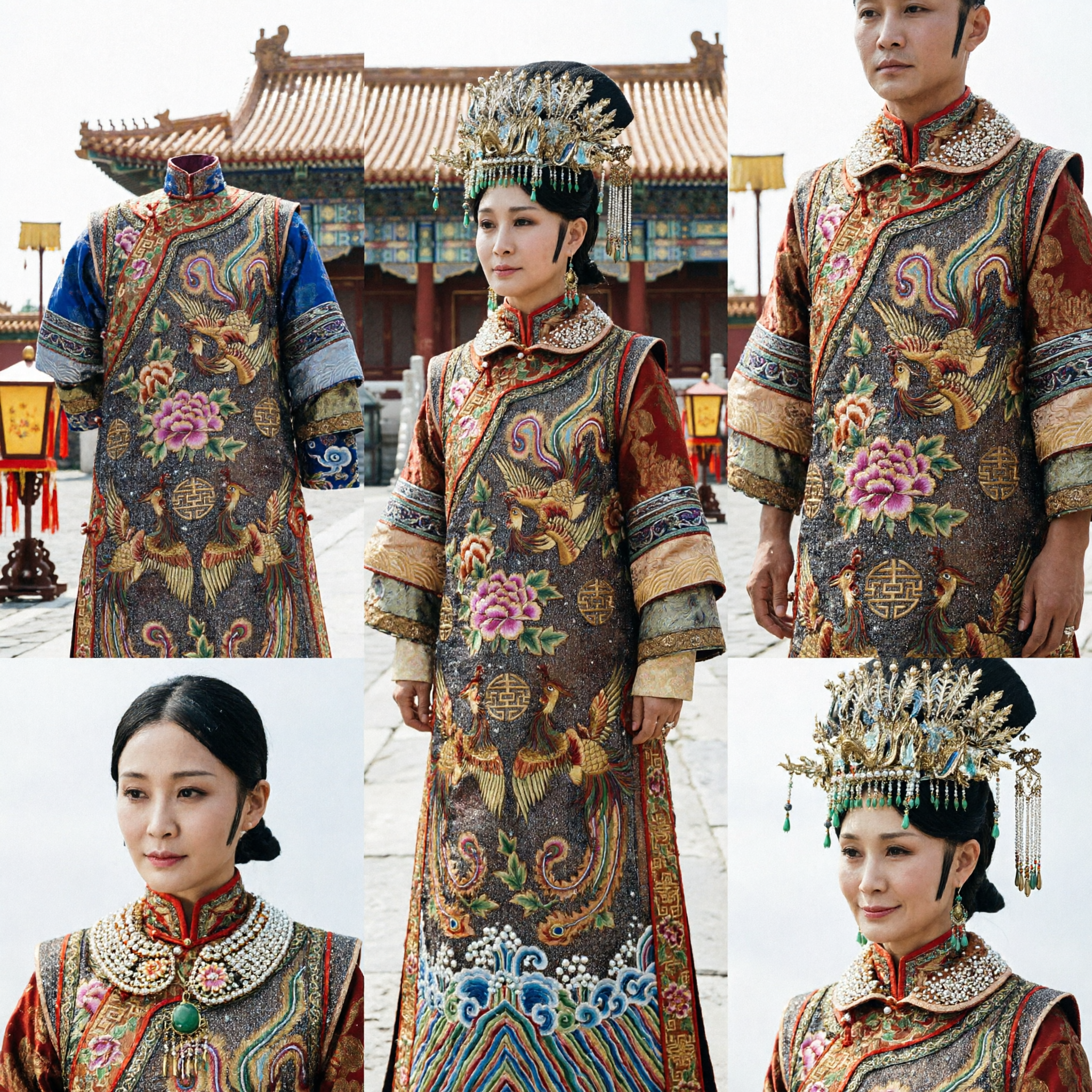 زي رداء محكمة إمبراطورة أسرة تشينغ الصينية التقليدي - مع تطريز العنقاء وغطاء الرأس للنساء - Asian Costume