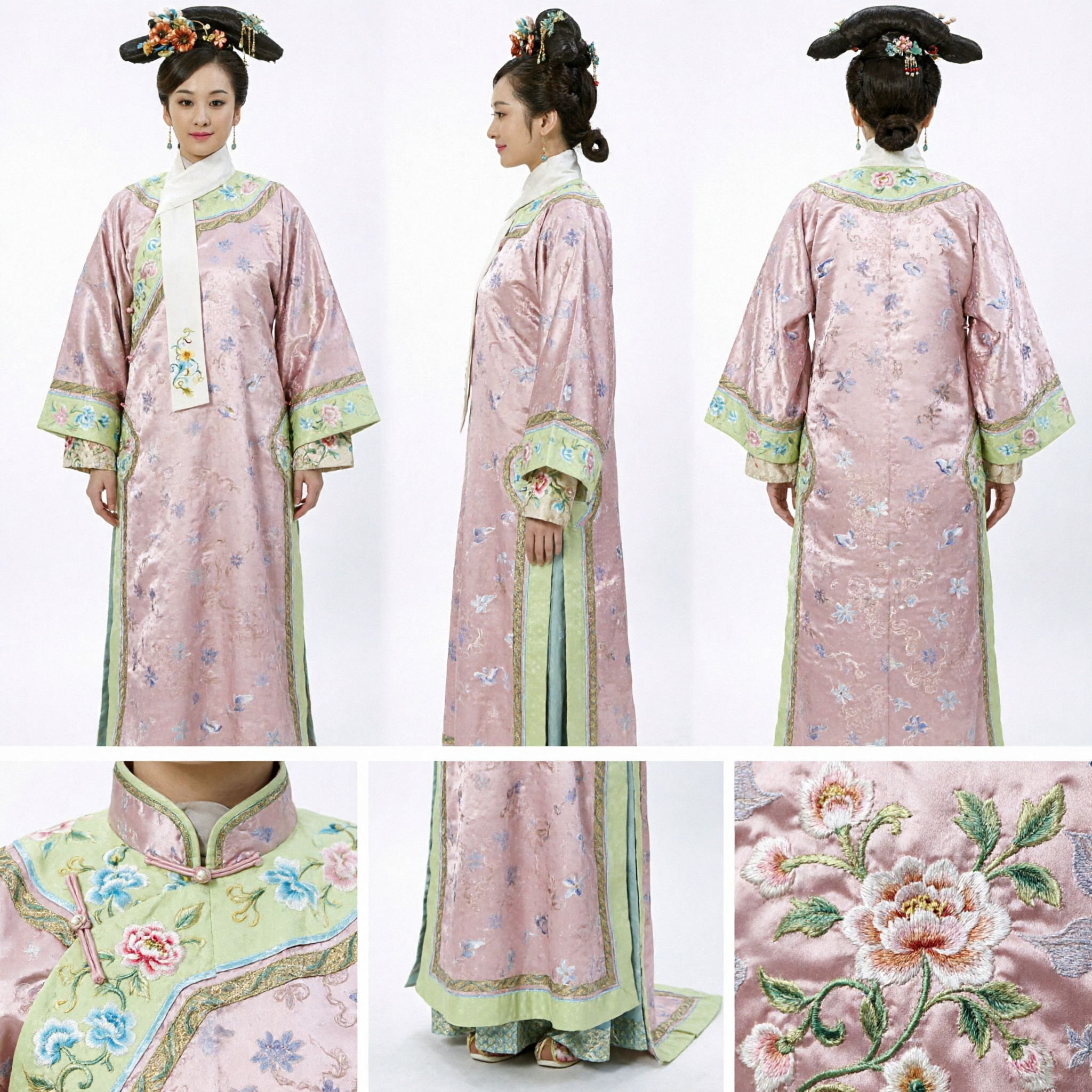 Traje de Princesa de la Dinastía Qing China Antigua Túnica Rosa Bordada Tradicional para Representación Escénica de Mujer - Asian Costume