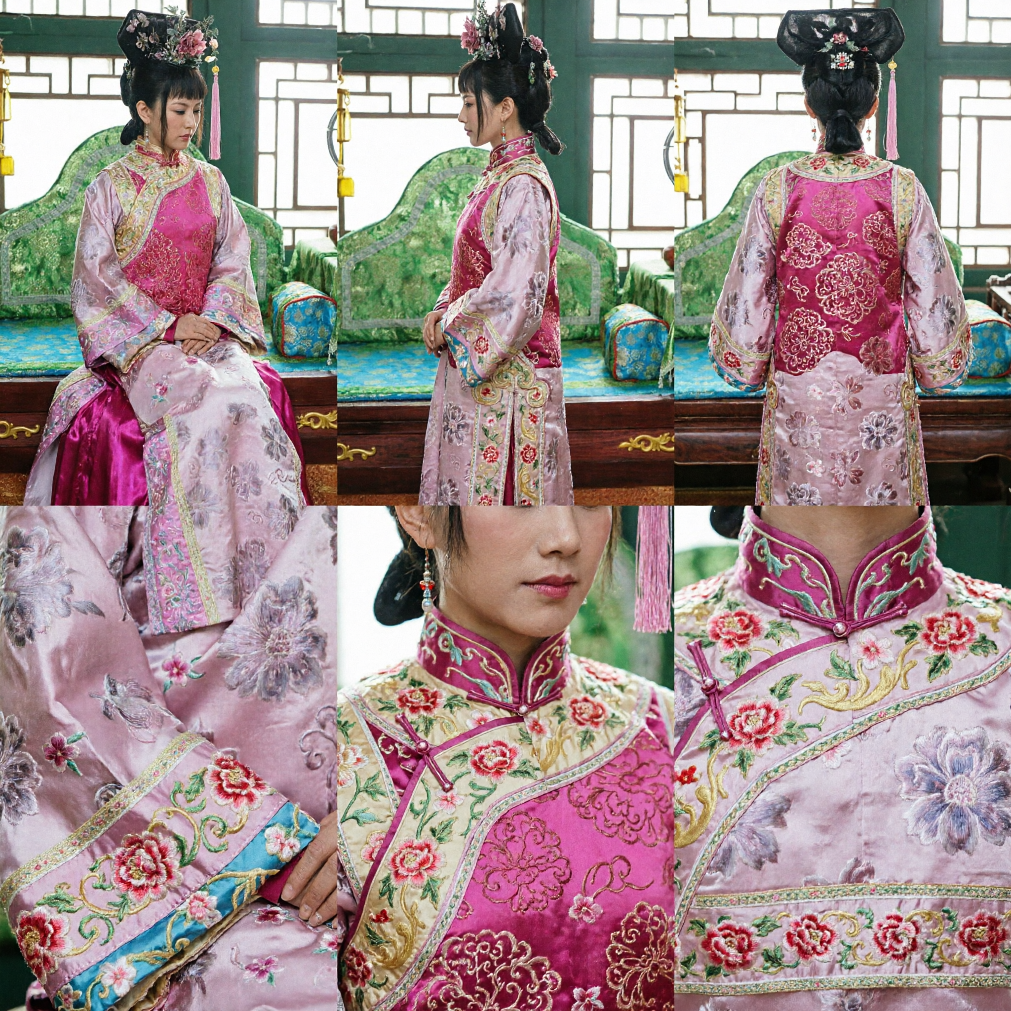 Antikes chinesisches Qing-Dynastie-Manchu-Adelsdamen-Kostüm Rosa besticktes Traditionelles Prinzessinnen-Hanfu für Frauen Cosplay - Asian Costume