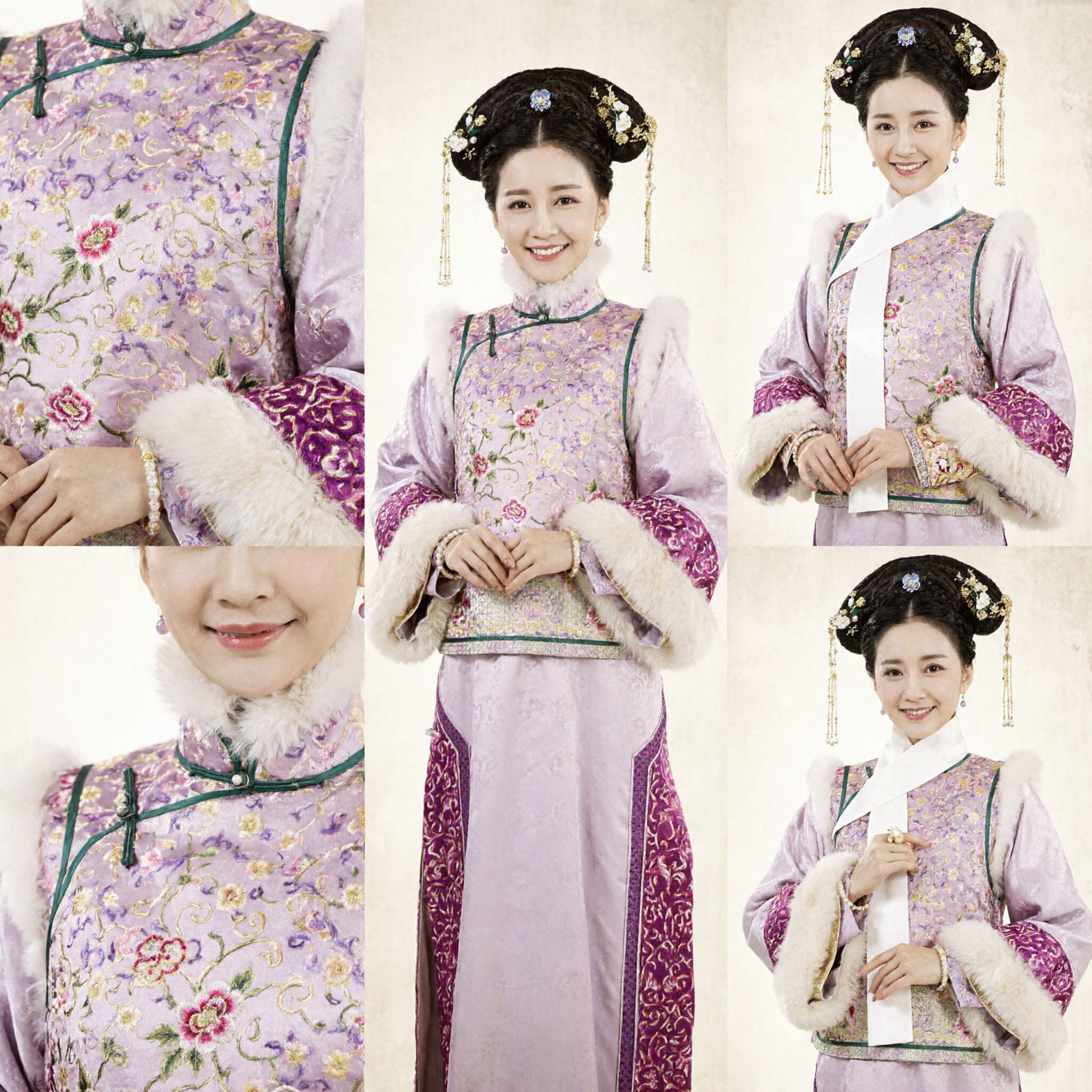 Traje de Princesa Manchú de la Dinastía Qing China Antigua Túnica de Palacio Púrpura Bordada con Ribete de Piel para Cosplay de Mujer - Asian Costume