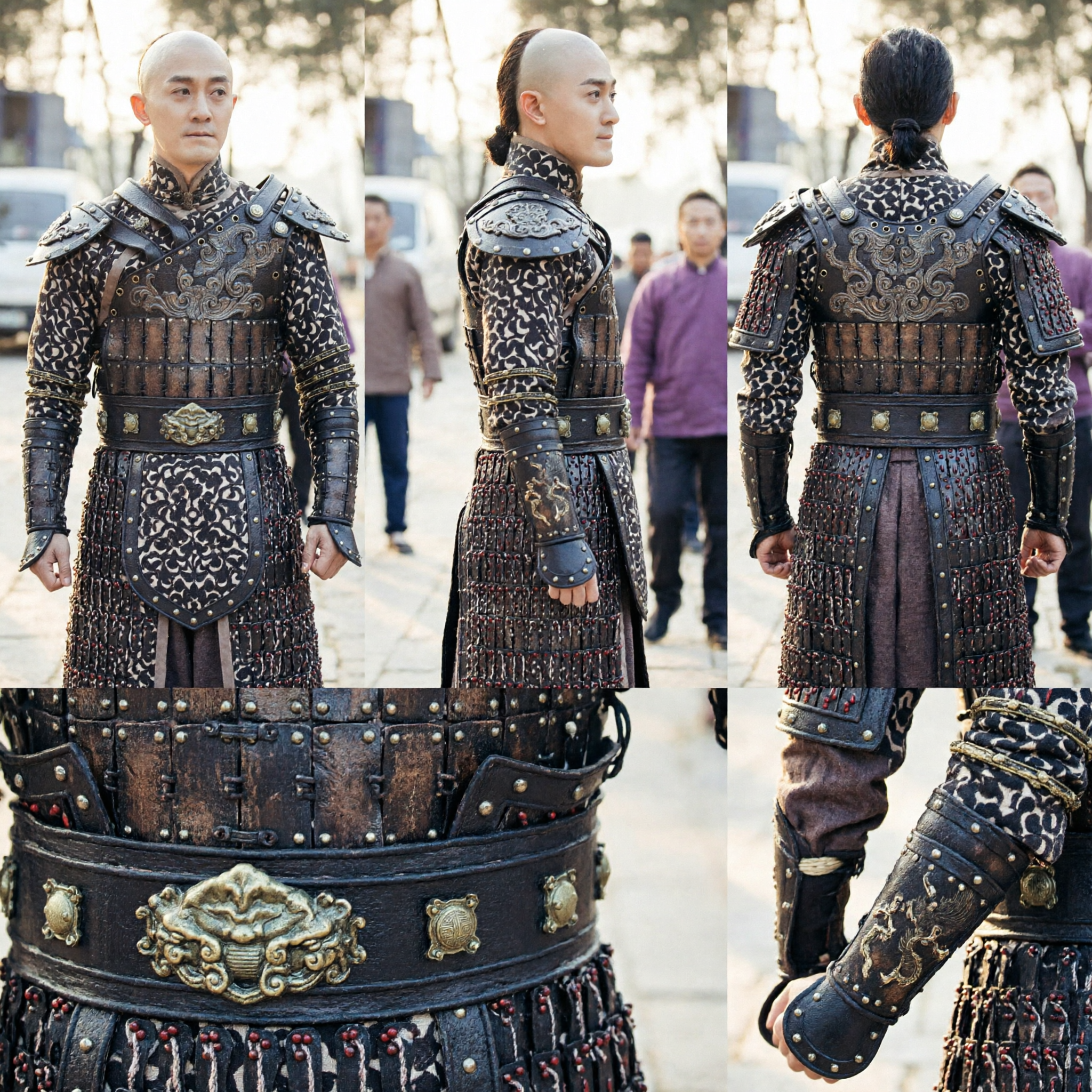 Traje de Armadura de Guerreiro da Dinastia Qing Chinesa Tradicional para Homens Fantasia de Cosplay de Drama Histórico de General - Asian Costume