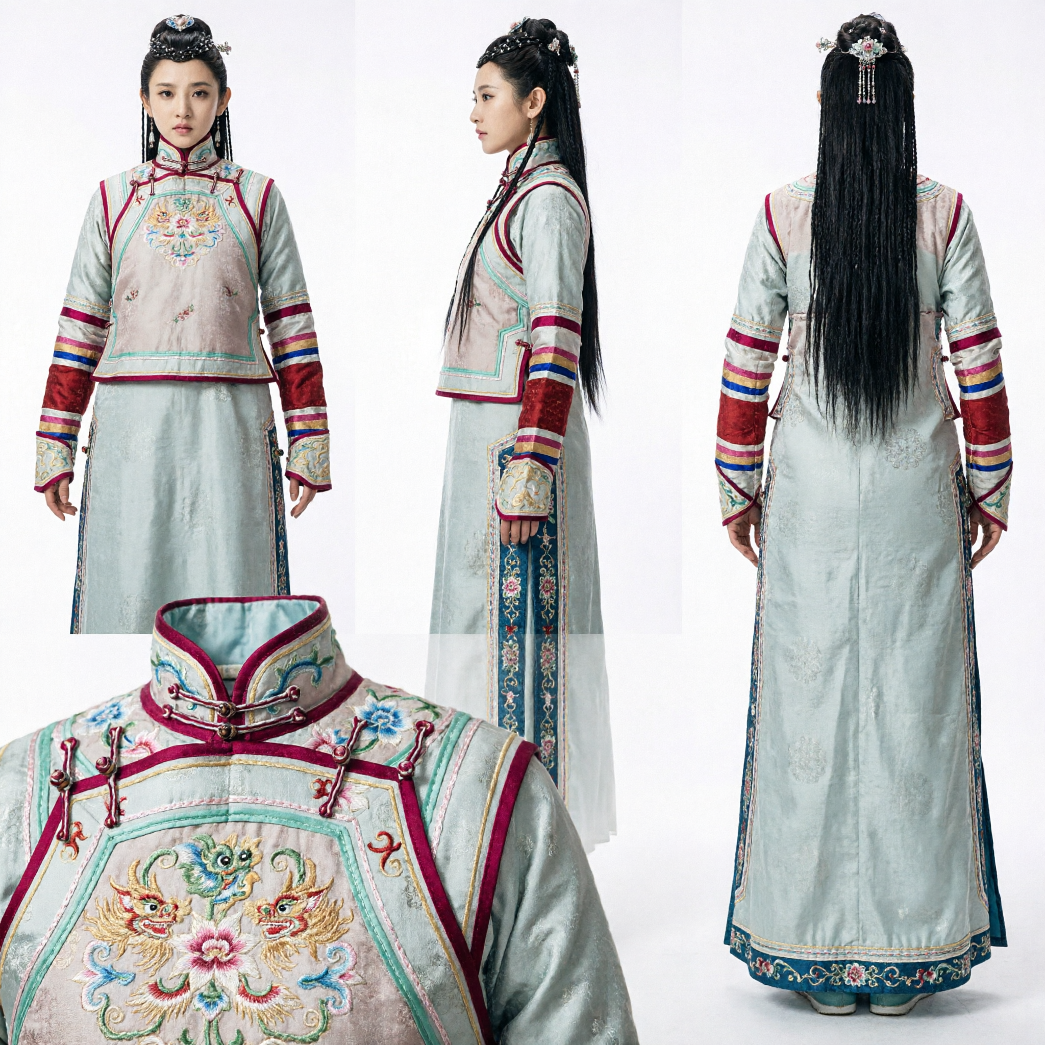 Costume de Princesse Mandchoue de la Dynastie Qing Chinoise Traditionnelle - Robe Brodée de Noble Dame Ancienne pour Femme - Asian Costume