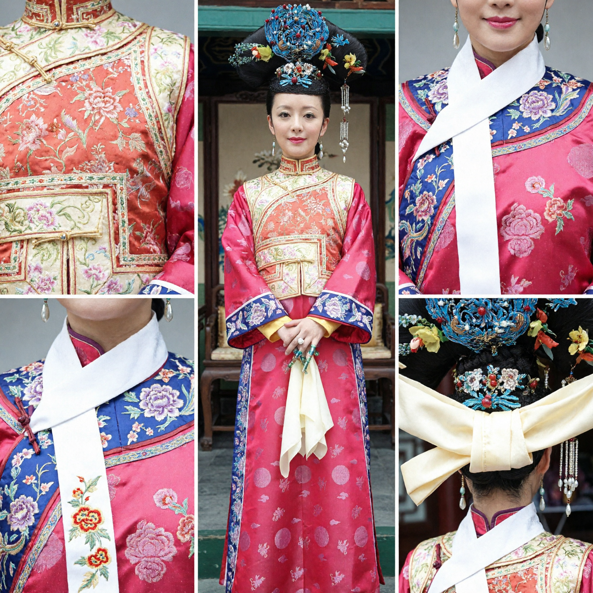 Traje Tradicional Chinês da Dinastia Qing da Princesa - Robe Manchu Rosa Bordado, Vestido de Dama do Palácio Antigo - Asian Costume