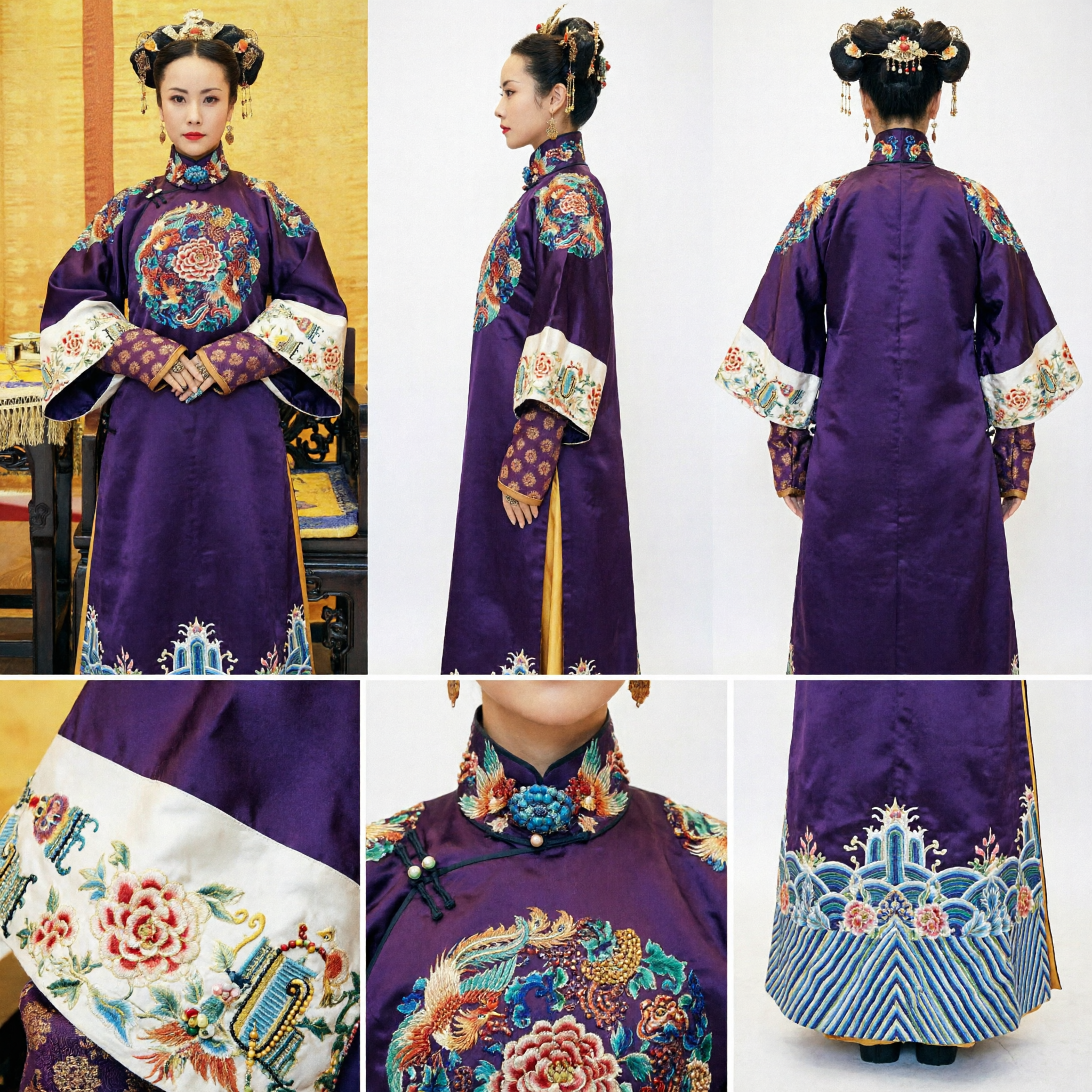 伝統的中国 清朝皇后衣装 紫の刺繍ローブ 古代皇帝側室ドレス 女性用コスプレ - Asian Costume
