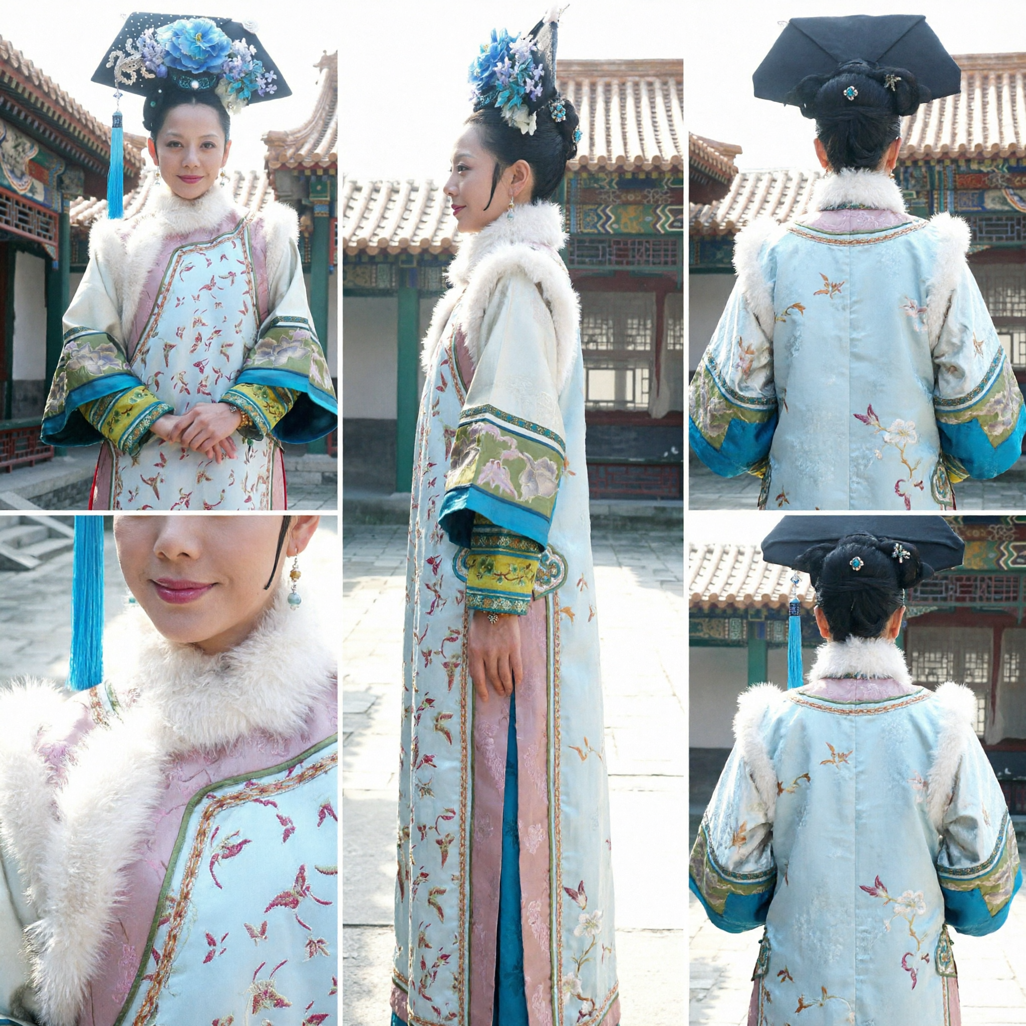 Frauen Qing-Dynastie-Kaiserin traditionelles chinesisches Kostüm – Antike bestickte Robe mit Pelzkragen und Kopfschmuck für Cosplay - Asian Costume