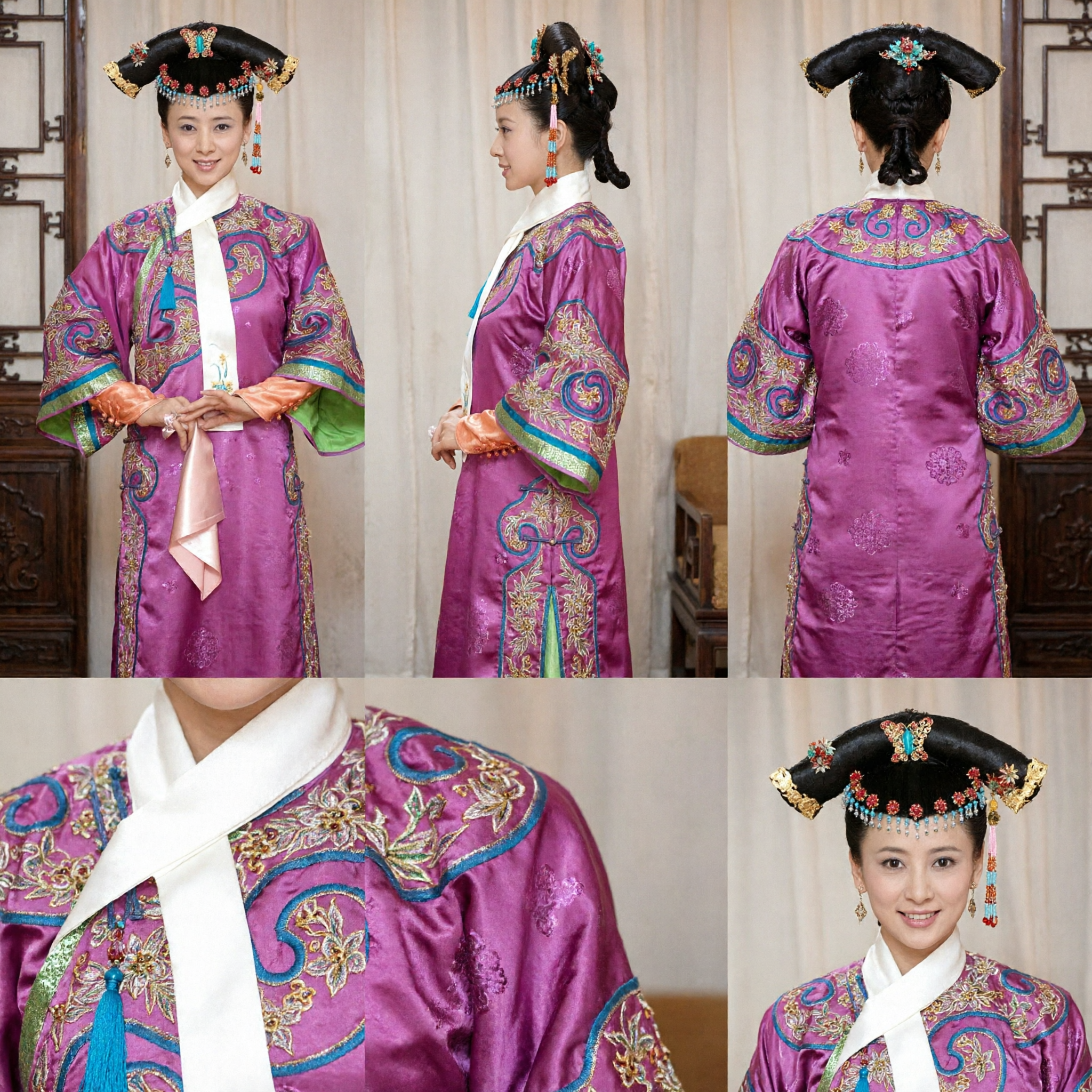 Traje Tradicional Chino de la Dinastía Qing para Princesa Manchú, Túnica Rosa Bordada con Tocado para Mujer, Actuación Escénica - Asian Costume