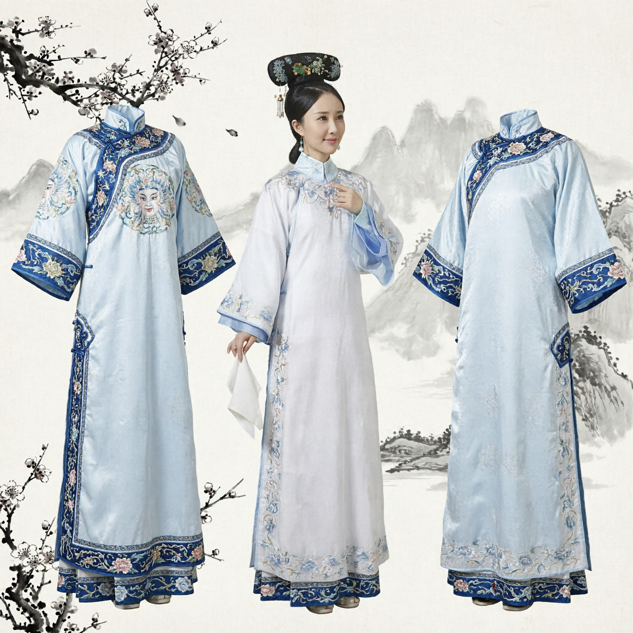Costume elegante bianco da dama di palazzo della dinastia Qing, Changshan ricamato tradizionale Manciù, per cosplay storico femminile - Asian Costume
