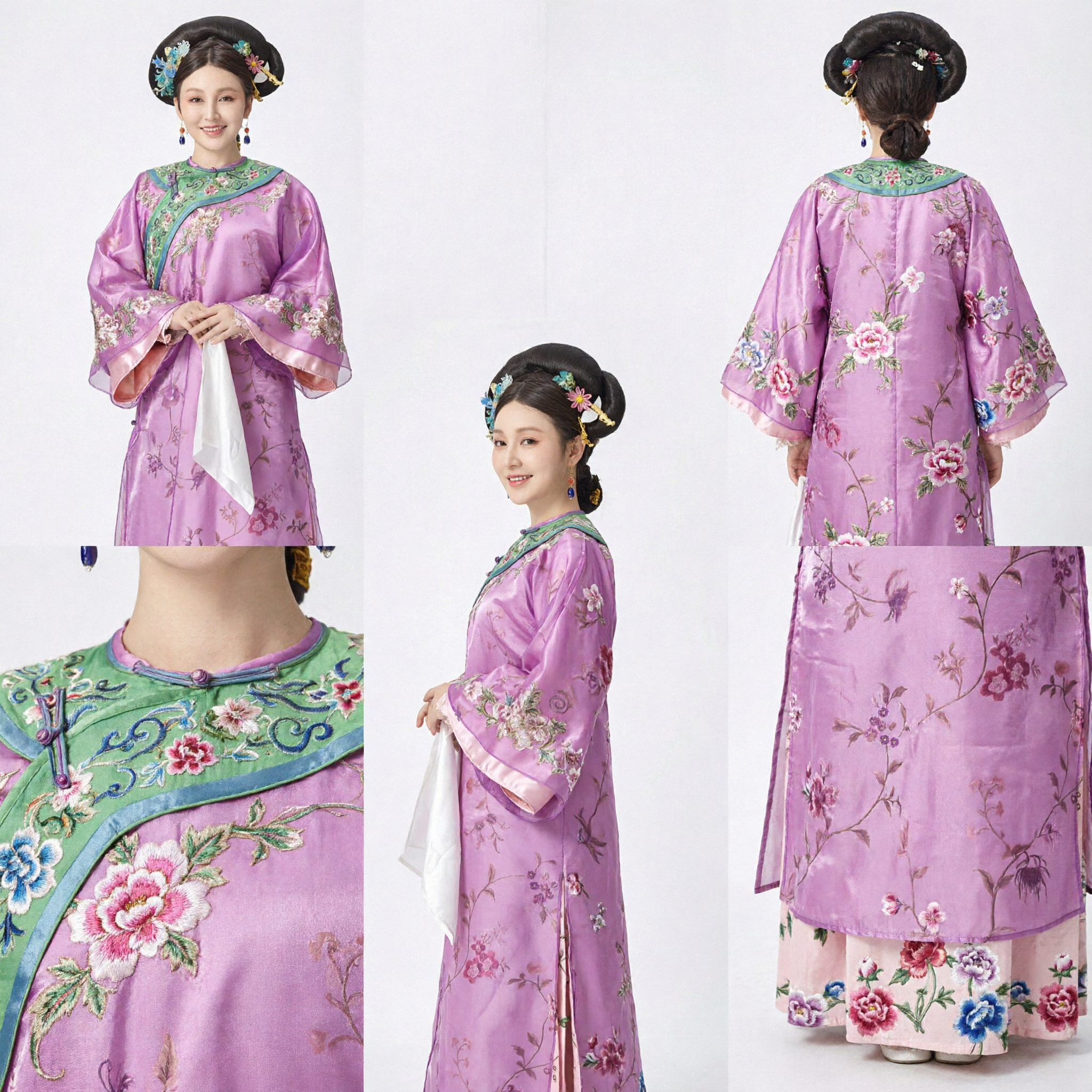 전통 중국 청나라 궁녀 의상 퍼플 자수 로브 고전 공주 드레스 여성 - Asian Costume